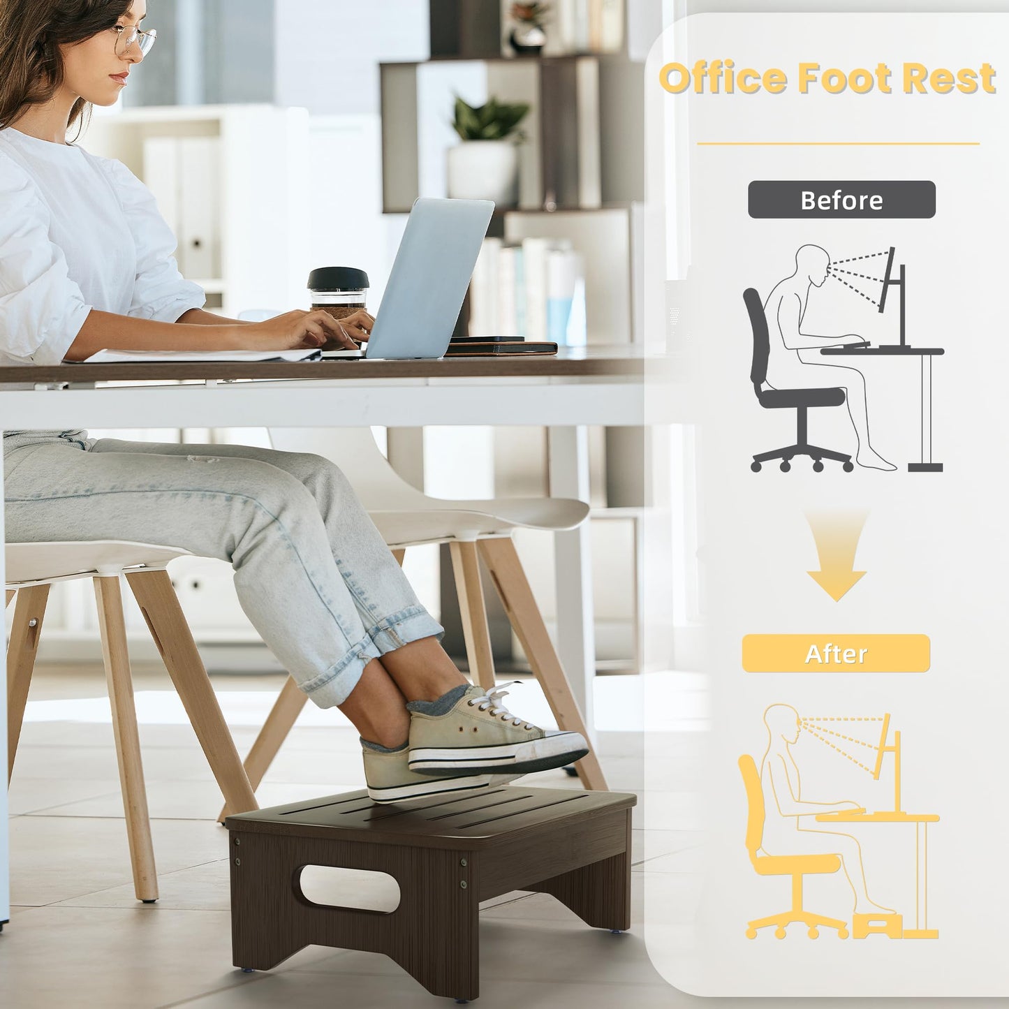 Wooden Step Stool for Adults & Kids, Non-Slip Rubber Feet, 6.5 INCH High, Lightweight Small Step, 450 LBS Capacity, Bed Step Stool for High Bed, Bathroom & Kitchen (Walnut)