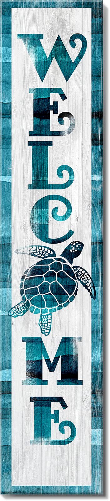 Spoontiques Sea Turtle Welcome Porch Sign - Decorative Home Décor Wooden Signs - Rustic Outdoor Decoration - Durable and Weatherproof - Entryway Decoration - 8” x 40”