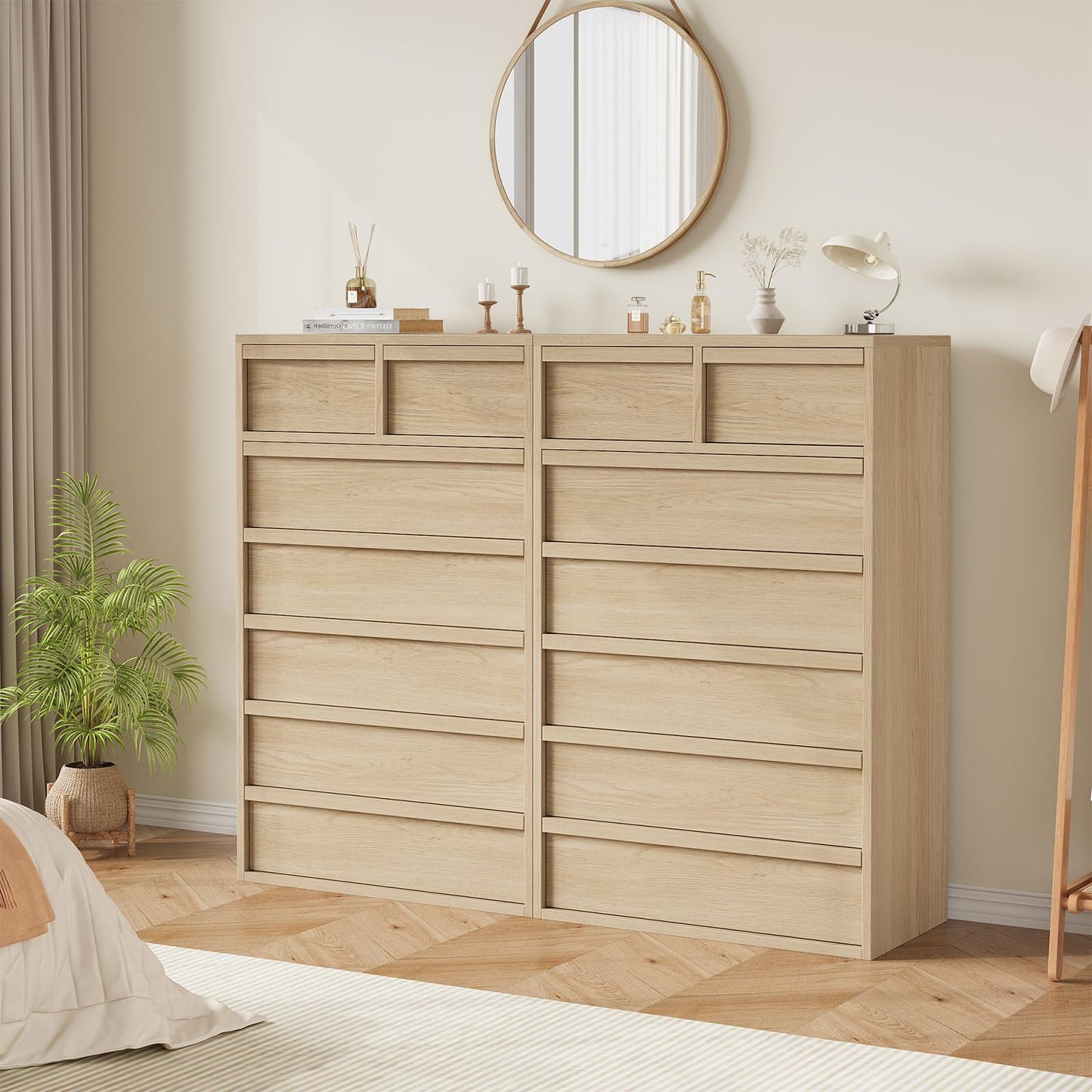 Garvee 7 Dresser for Bedroom, 46.8" Tall Dresser, Freestanding Vertical Drawer with Storage, Wooden Closet Chest Storage for Living Room, Hallway, Entryway, Natural Oak