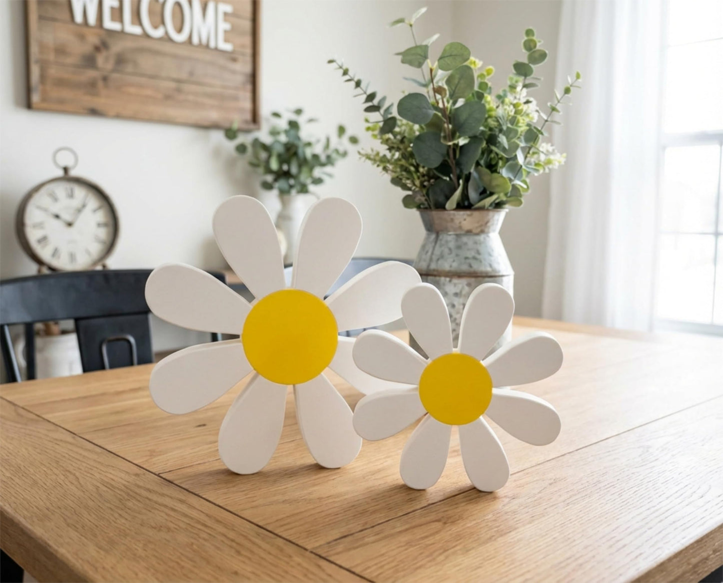 Idle Made Daisy Decor Shelf Sitter Set - Spring Decorations for Home, Tiered Tray, Mantel, Bookshelf, Nursery - Daisy Table Decor, Spring Decor, Made in USA, White