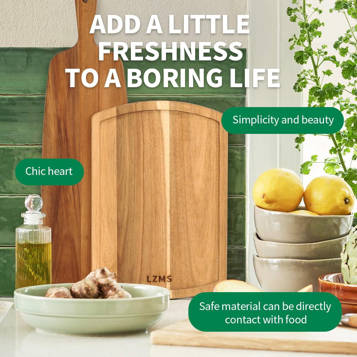 LZMS 4 Pcs Acacia 12.6" x 8.6" Solid Wooden Plate and Trays - Charcuterie Board - Multi-Purpose Use, Lightweight and Rustic Aesthetic Suited for Family, Party, Unbreakable Classic Plate