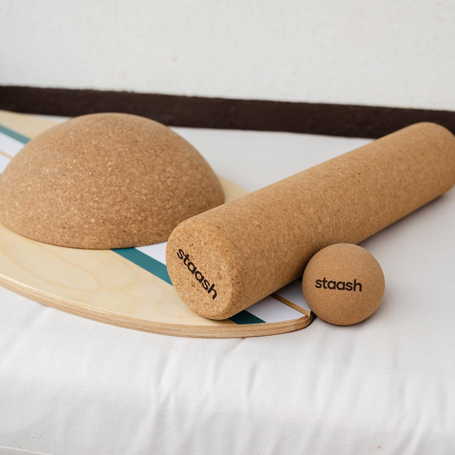 STAASH® Birch Wood Balance Board Full Kit – Wobble Trainer with Cork Roller, Mat, Ball & Disc – Eco-Friendly Core Trainer for Surf, Yoga, Fitness, Rehab – Video Library Included (Cacao)
