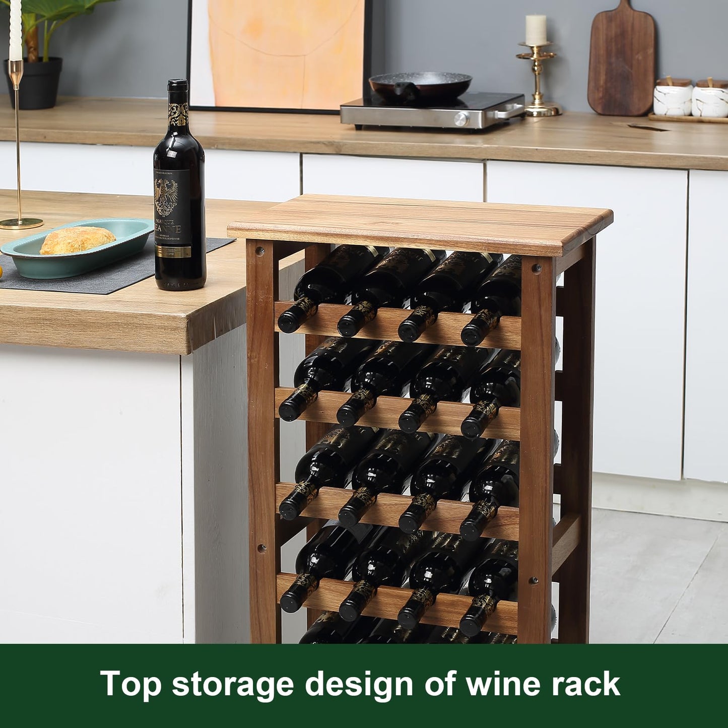 Everous Wine Rack Wood Floor Standing 28 Bottles - 7 Tier Wooden Wine Holder Storage Organizer for Kitchen, Pantry, Wine Cellar, Bar - Freestanding Display Rack Natural Acacia - Sustainable Home Decor