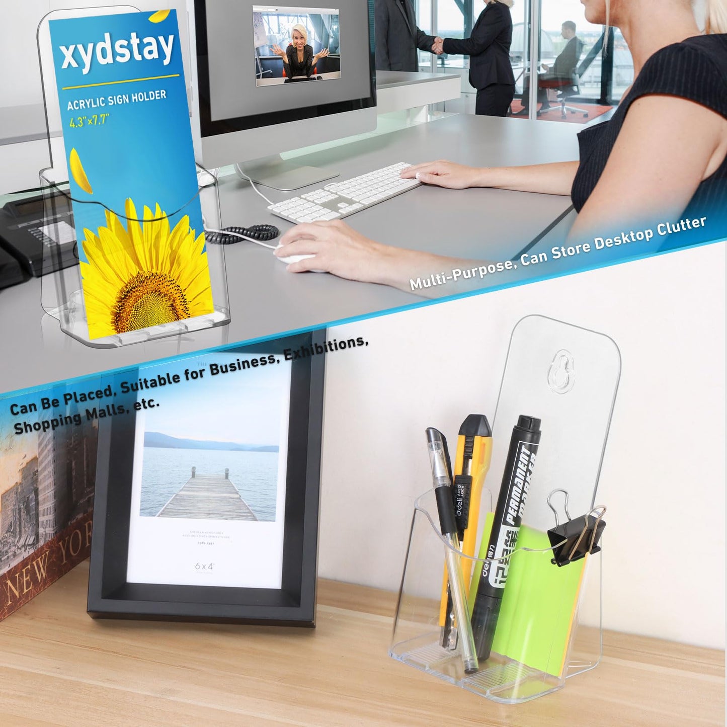 xydstay Acrylic Brochure Holder 4x9 Inches and 8.5x11 Inches combination set (2 Packs of Each Size),Pamphlet Holder Flyer Holder,Display Stand,Table Signs Plastic Paper Holder for Office, Home, Store