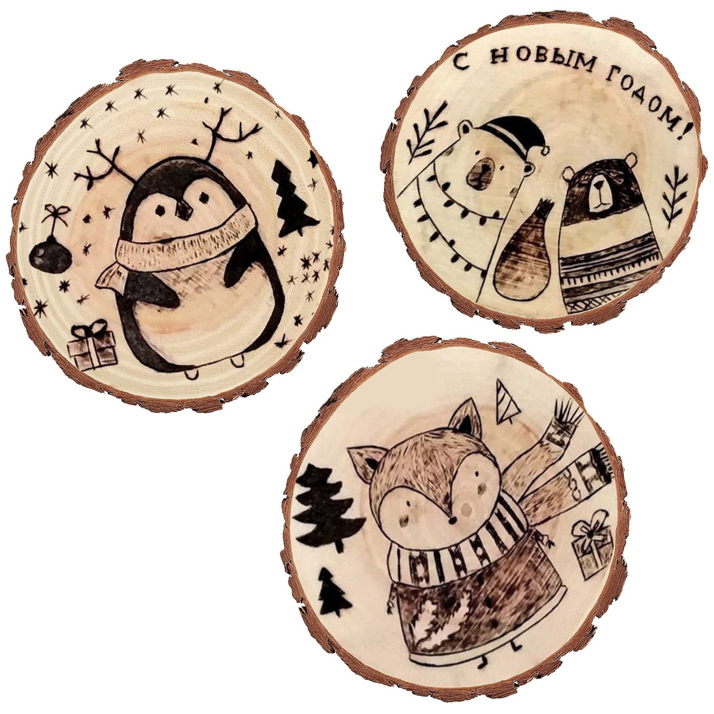 PINGEUI 6 Piece 9-10 Inch Natural Wood Slices, Unfinished Natural Wood Tree Slices with Bark, Large Round Tree Wood Discs Wooden Circles Tree Bark Slice for Crafts
