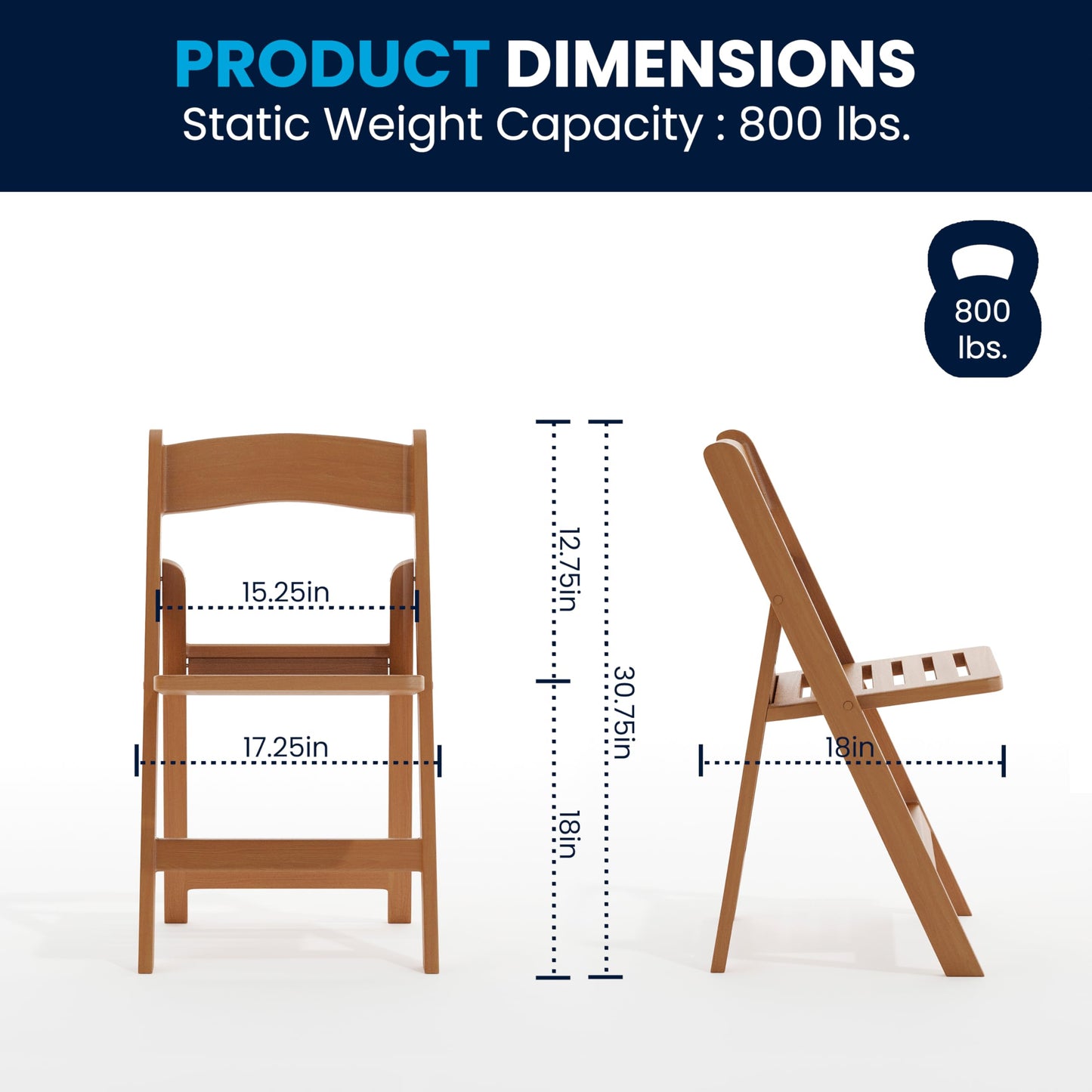 Flash Furniture Hercules Commercial Indoor/Outdoor Folding Event Chair, Wood Look, Weather-Resistant, Lightweight Design, Versatile Use, Chestnut