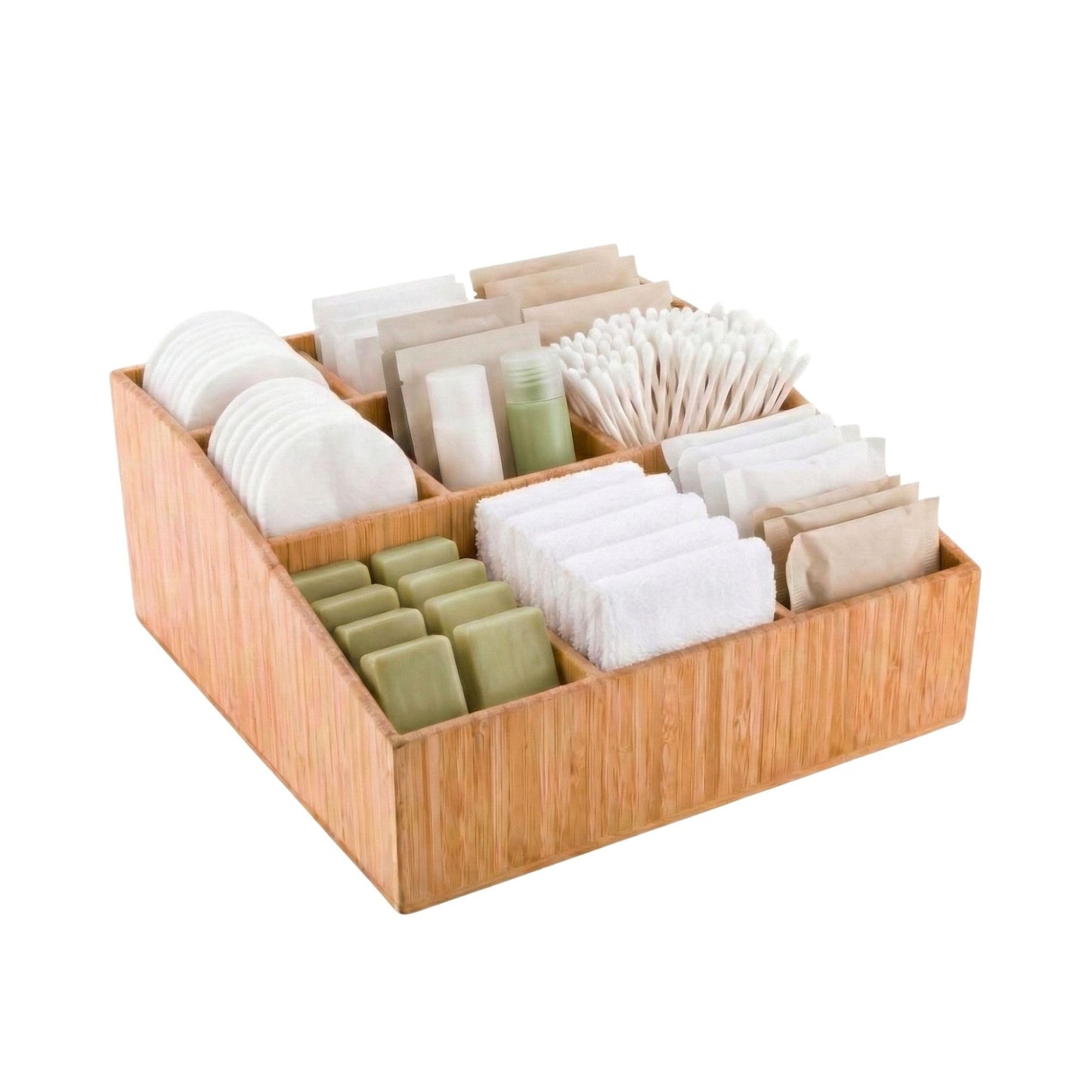 Restaurantware-11.75 x 5.5 Inch Coffee Condiment Organizer, 1 Square Creamer Organizer - 9 Compartments, Break-Resistant, Bamboo Coffee Accessory Caddy, Won't Chip, For Sugar Packets And Creamers