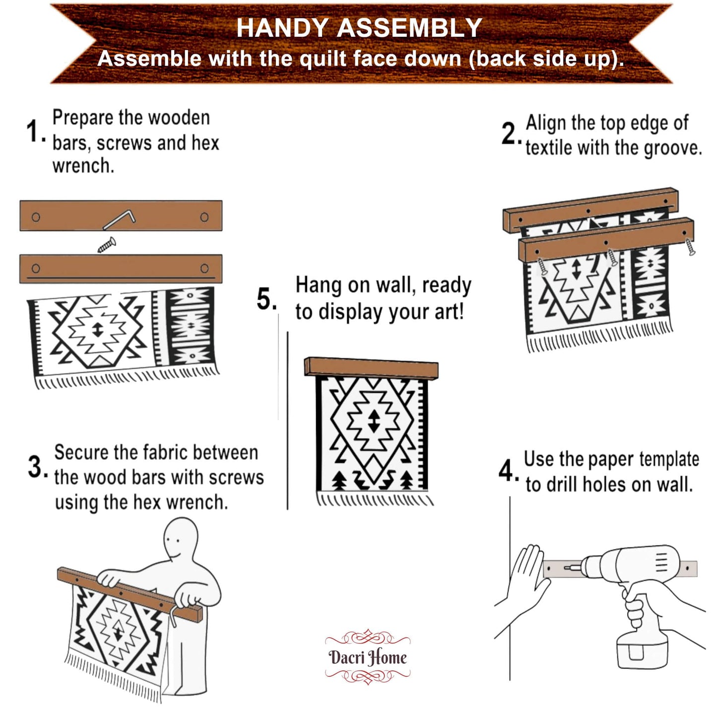 Dacri Home Quilt Hanger for Wall Display - 48 Inch Tapestry Hanger from Premium Teak Wood - Safe Mount Quilt Rack for Heavy Rugs, Tapestries, and Other Wall Hangings (Light Wallnut Stain)