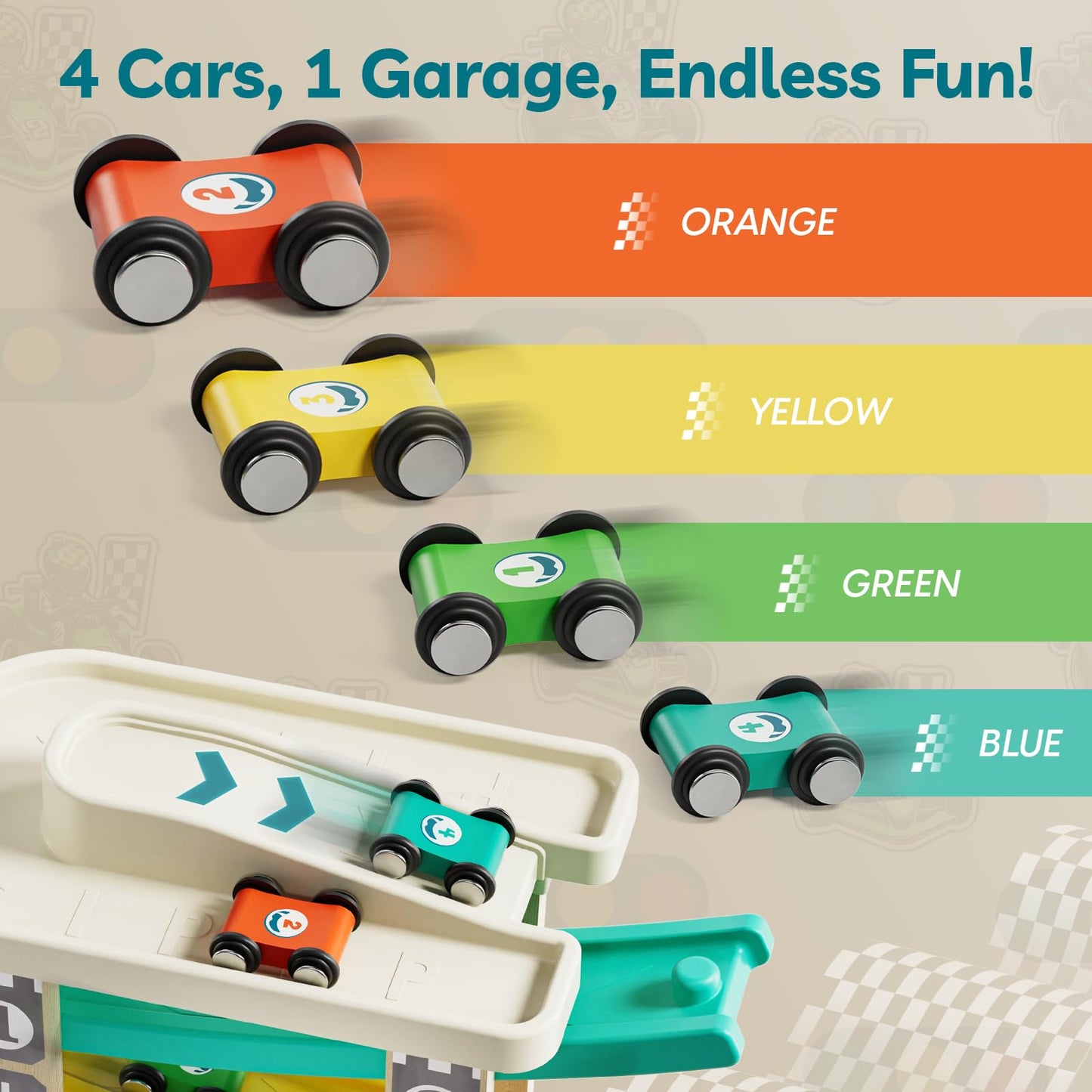 TOP BRIGHT 3 in 1 Sensory Toys & Wooden Race Track Car Ramp Toys