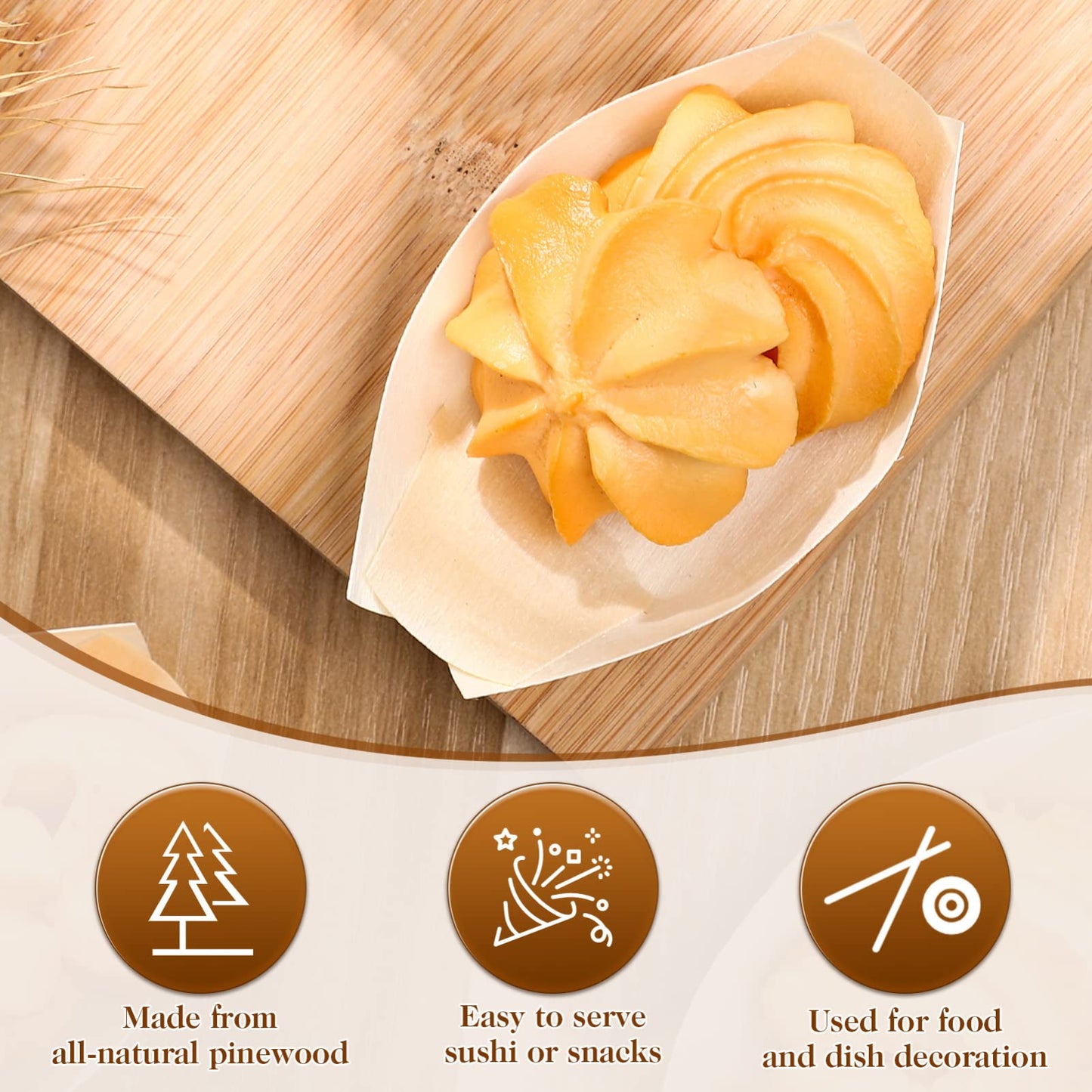 Bamboo Wooden Boat Disposable Wood Boat Plates Dishes Mini Sushi Boat Sushi Serving Tray Bamboo Leaf Boat Food Container Wood Bowl for Catering and Home Use 200pcs (3.3x2.3inch)