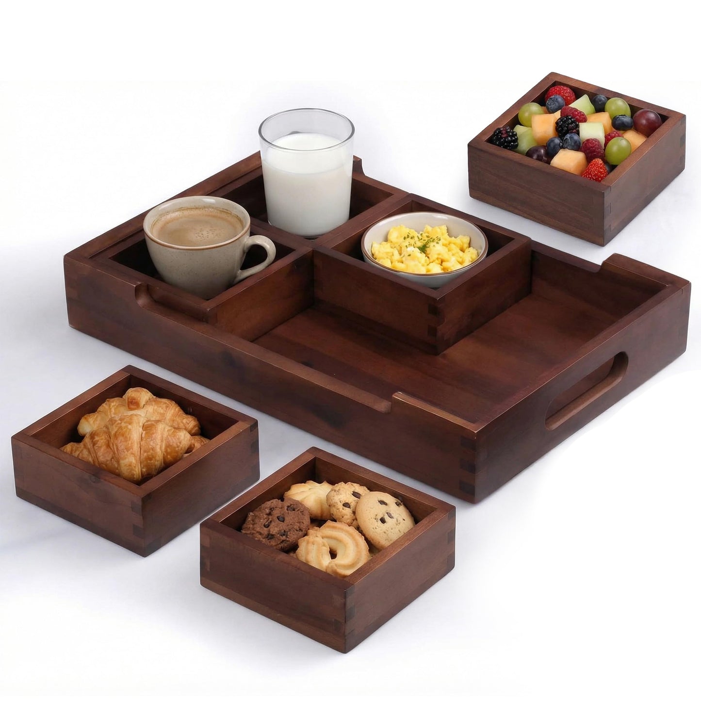 Set7 Wood Serving Tray with Handles – Large Rectangular Breakfast & Ottoman Tray with Raised Edges, Serving Platter Snack Tray, Serving Tray with Food (7, Vintage Wood 2)