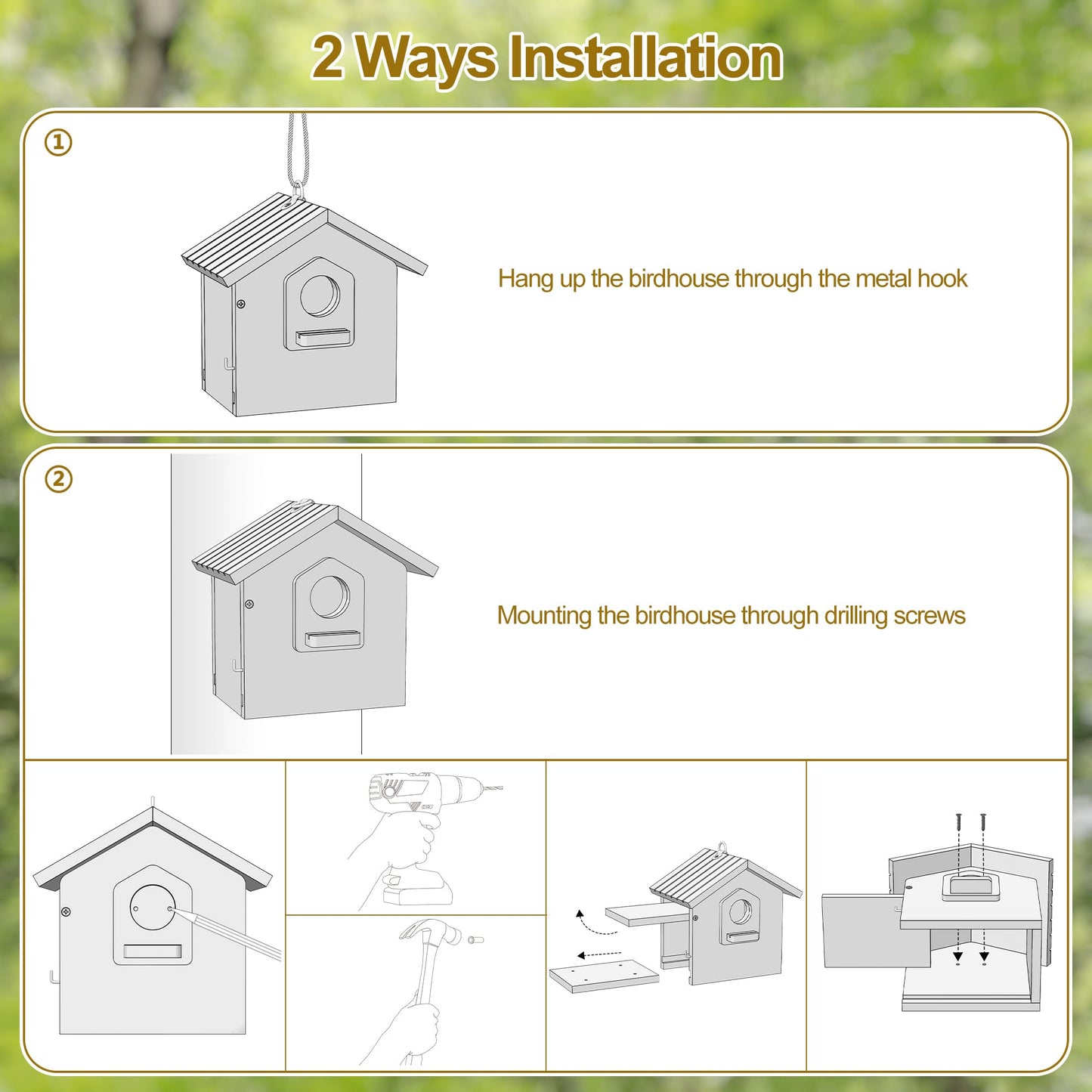 Auslar Bird House for Outside, Wooden Birdhouses for Outdoors, Bluebird House for Outside Clearance, Hanging Bird Houses for Cardinals Finch Wren Swallow for Garden Viewing