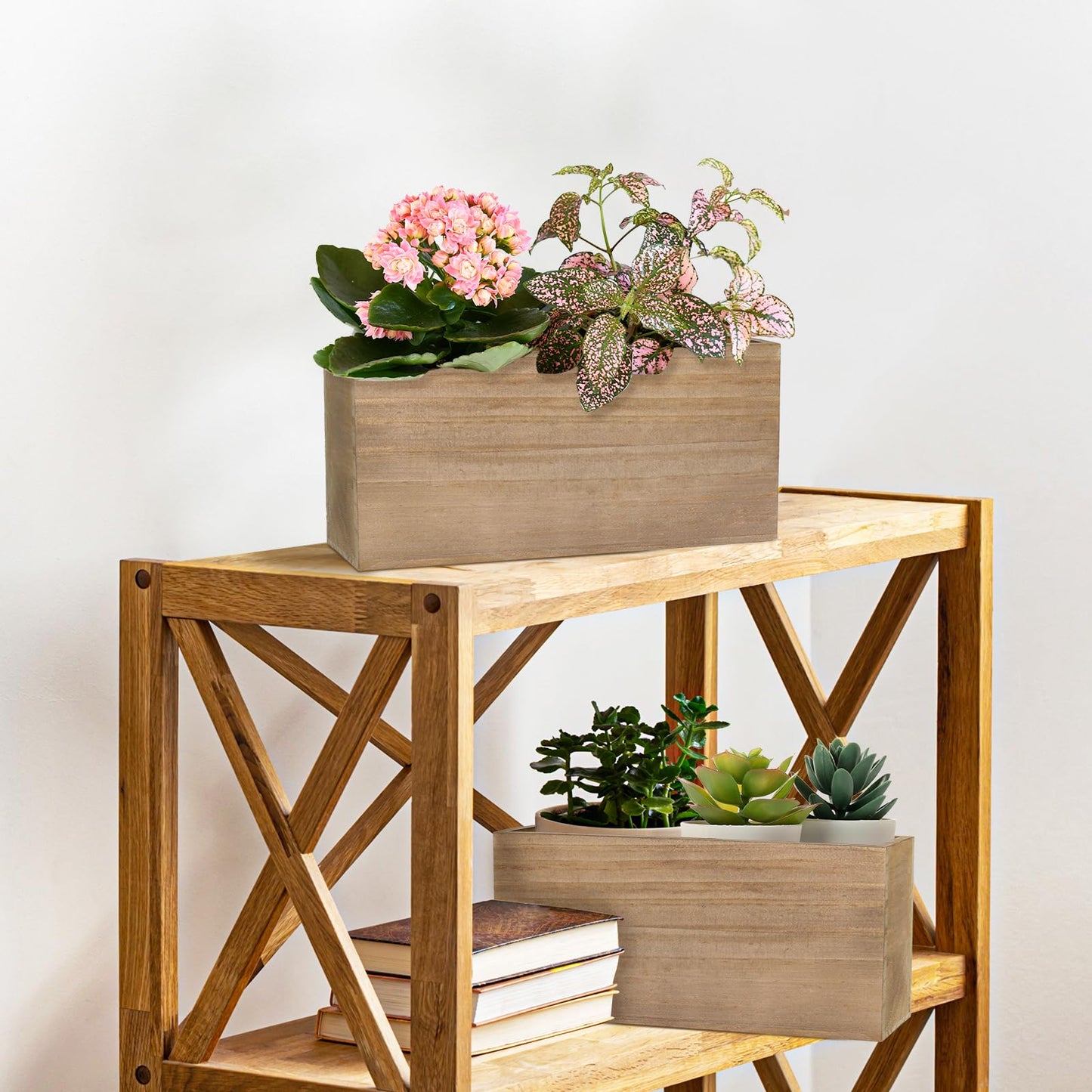 LEIFEOSH 6 Pcs Rustic Wooden Boxes for Storage, Decorative, Display, Arts & Crafts, Rectangle Wooden Crate Wood Planter Box Party Food Risers Wedding Table Centerpiece Home Decor, Brown