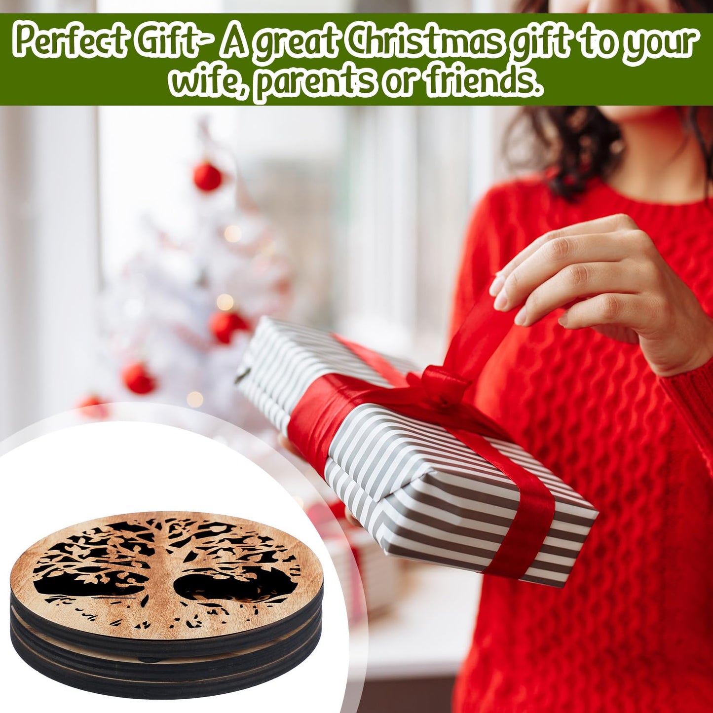 Beeveer 3 Pcs Life Tree Wooden Trivets for Hot Dishes 8 Rustic Round Tree Trivet Set Hot Plate Holders Heat Resistant Polite Trees Coasters for Table Dishes Pots and Pans(Light Wood Color)