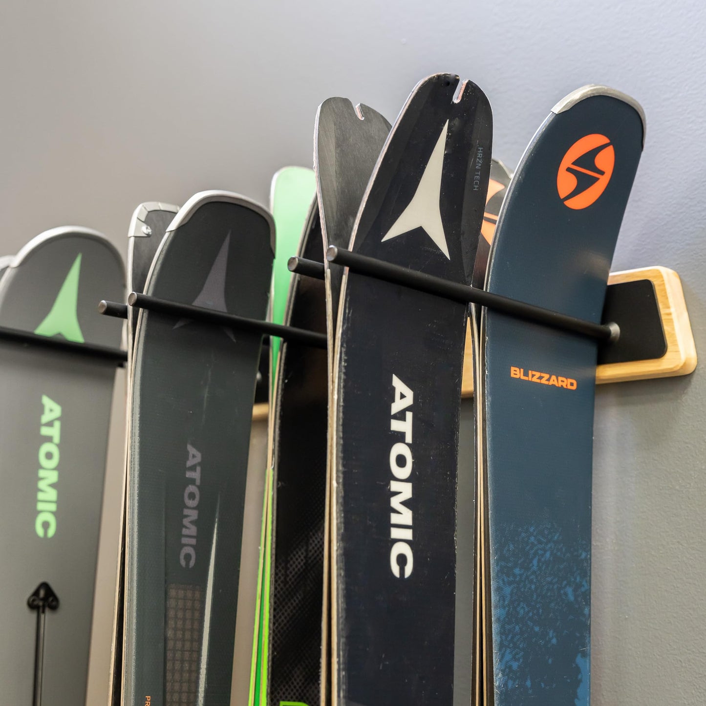 StoreYourBoard Natural Wood Ski Rack, Wall Mount 6 Ski Storage, Indoor or Garage, Wood and Steel Holds 150 lbs