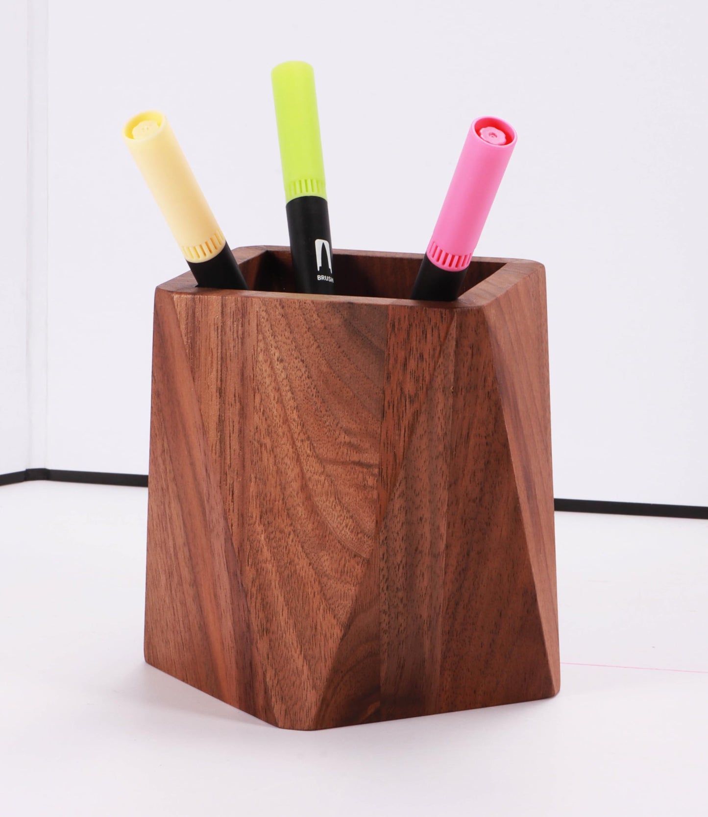 Kuncottz Black Walnut Wood Pen Holder for Desk, Modern Wooden Pencil Cup Organizer for Office Supplies, Luxury Desk Accessories for Home Office Decor
