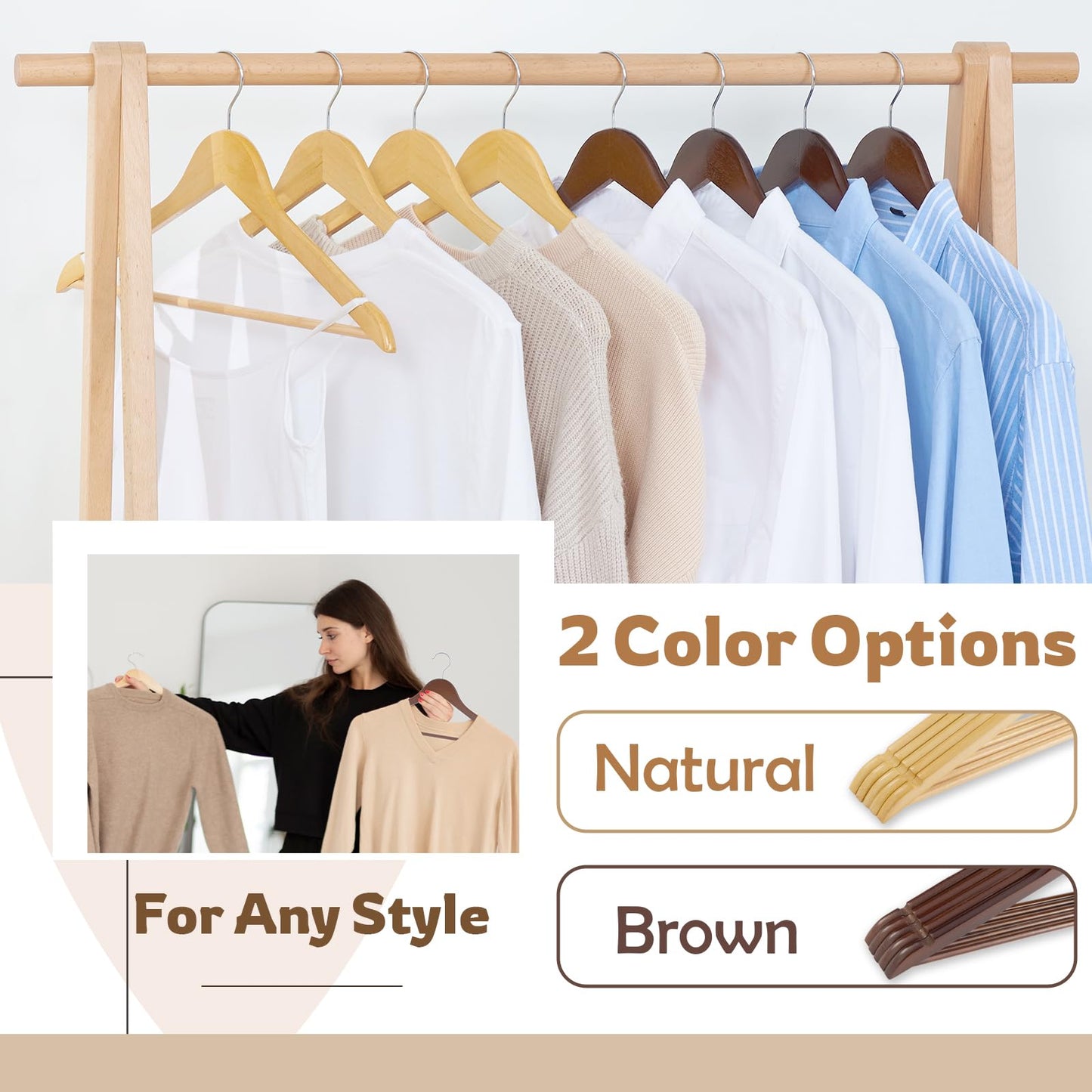ELONG HOME Wooden Hangers, 30 Pack Slim Wood Coat Hangers with Extra Smooth Finish, Precisely Cut Notches and Chrome Swivel Hook, Wooden Clothes Hangers for Shirt Suit Jacket Dress, Natural