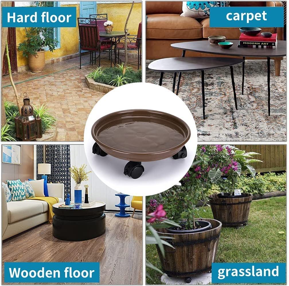 2Pcs Plant Caddy,Planter Pot Mover, Plant Pot Pallet Dolly Caster with Universal Wheels, Round Movable Planter Dolly Trolley Tray Pallet Outdoor Indoor Tree Flower Stand Planter (15.5 inch+2pcs+brown)