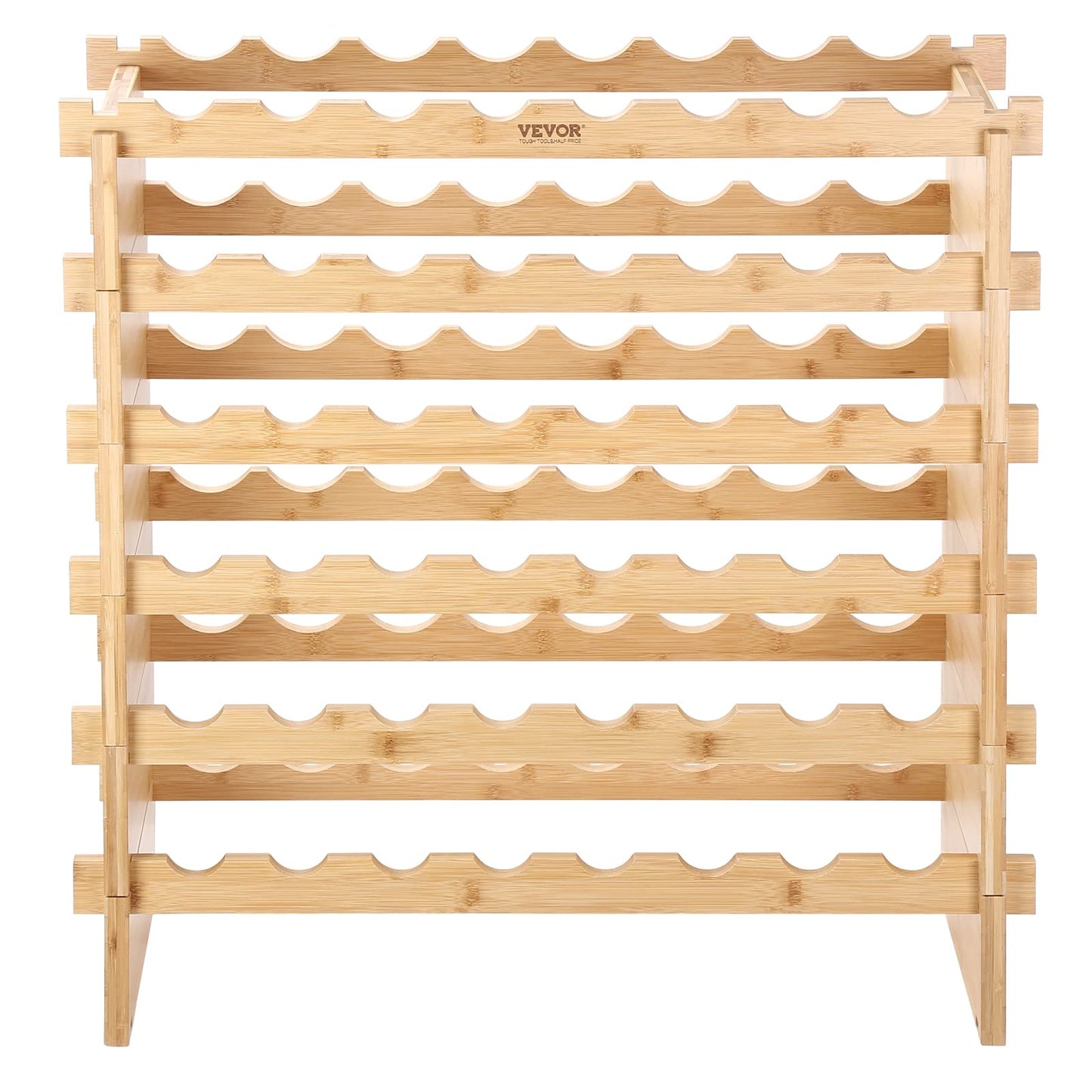 VEVOR 8-Tier 72 Bottles Stackable Modular Wine Rack, Freestanding Wines Holder Display Shelf, Solid Bamboo Wood Storage Racks, Wobble-Free Shelves for Kitchens, Dining Rooms, Cellars, Natural Color