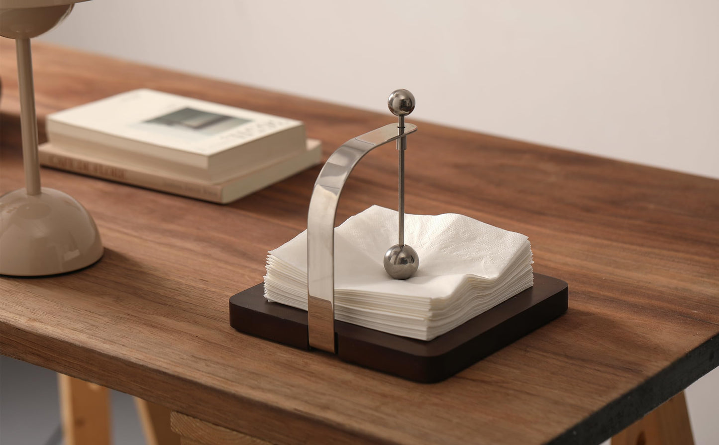 Napkin Holder, Wood Square for Table Dispenser with Weighted Arm, Perfect for Kitchen, Office, Restaurant,Home Décor, Cafe, Warming Gift
