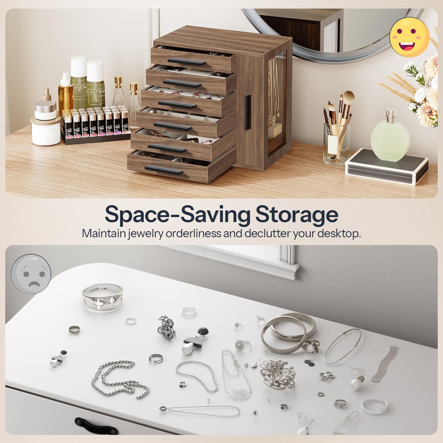 HOOBRO Jewelry Box for Women and Jewelry Organizer Bundle, Wooden Jewelry Box, Jewelry Case with Side Transparent Window, for Earring, Necklace, Bracelet, Ring BH09JB04-BH12JB04