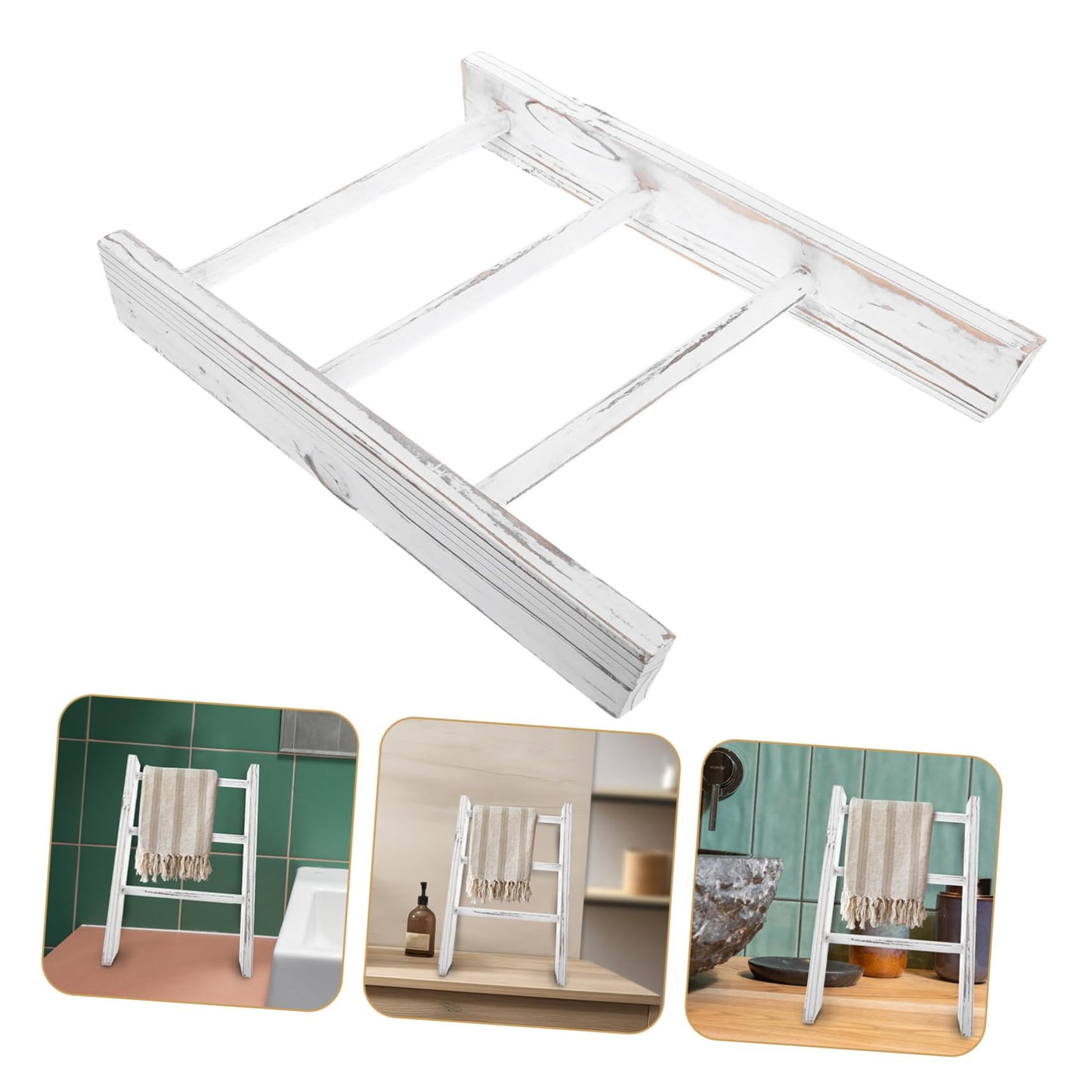 ADOCARN Miniature Ladder Towel Rack with Elegant White Finish Space Saving Rustic Tea Towel Holder for Kitchen Counter and Country Bathroom Decor Versatile Small Ladder Display and