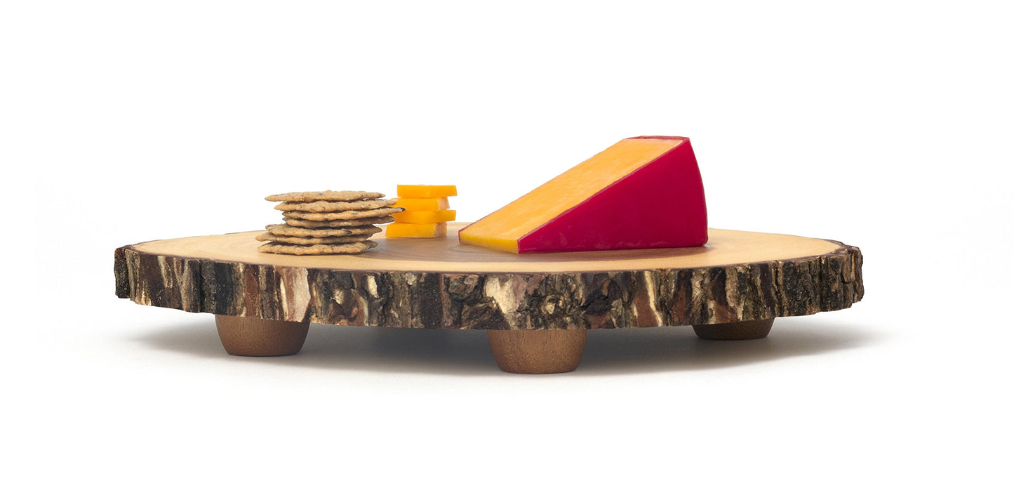 Lipper International 1010 Acacia Tree Bark Footed Server for Cheese, Crackers, and Hors D'oeuvres, Small