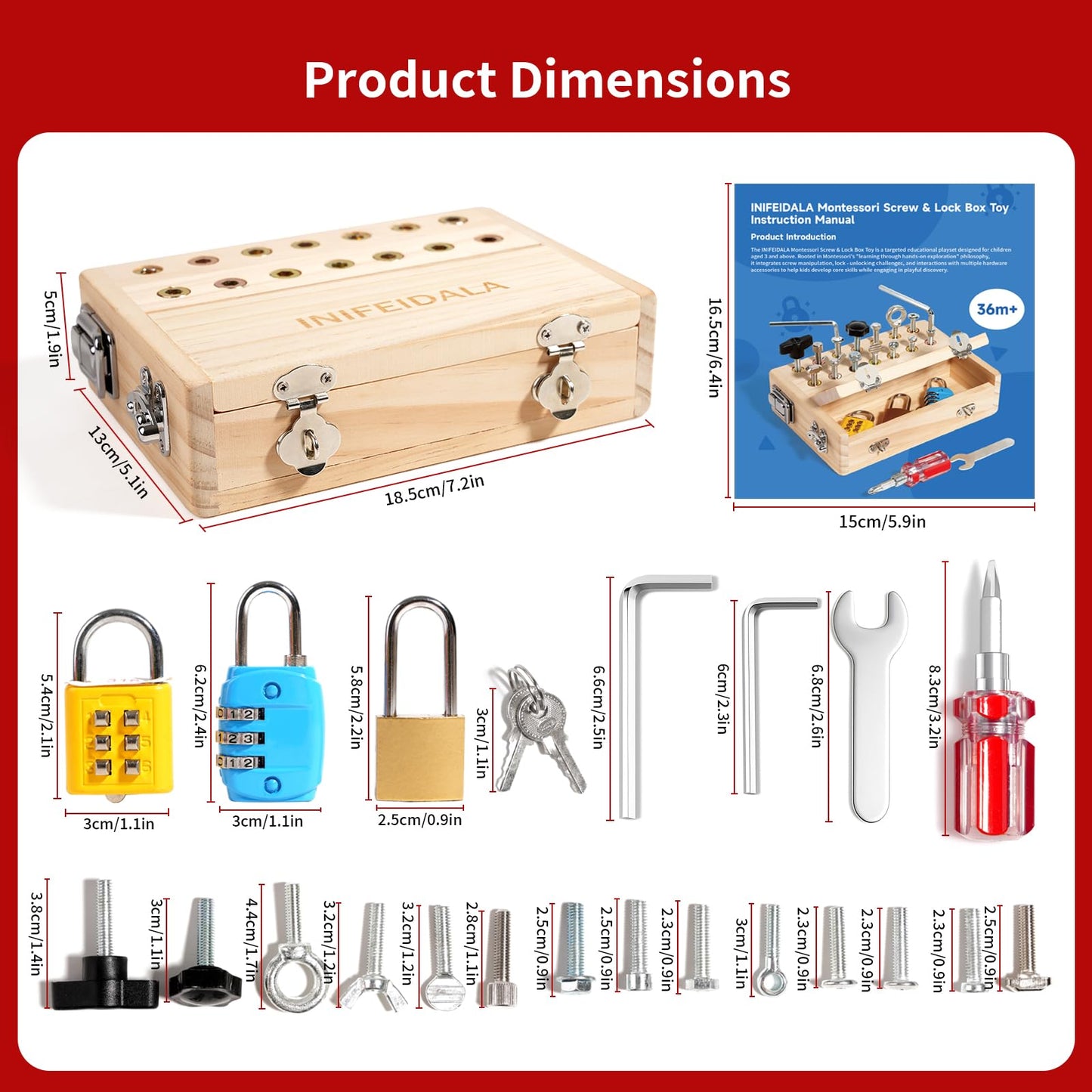 INIFEIDALA Montessori Busy Board for Toddlers 3-5,Wooden Sensory Toy with Locks,Latches & Screwdriver Set, Fine Motor Skills Learning Toy for Travel,Quiet Play & Preschool Activities