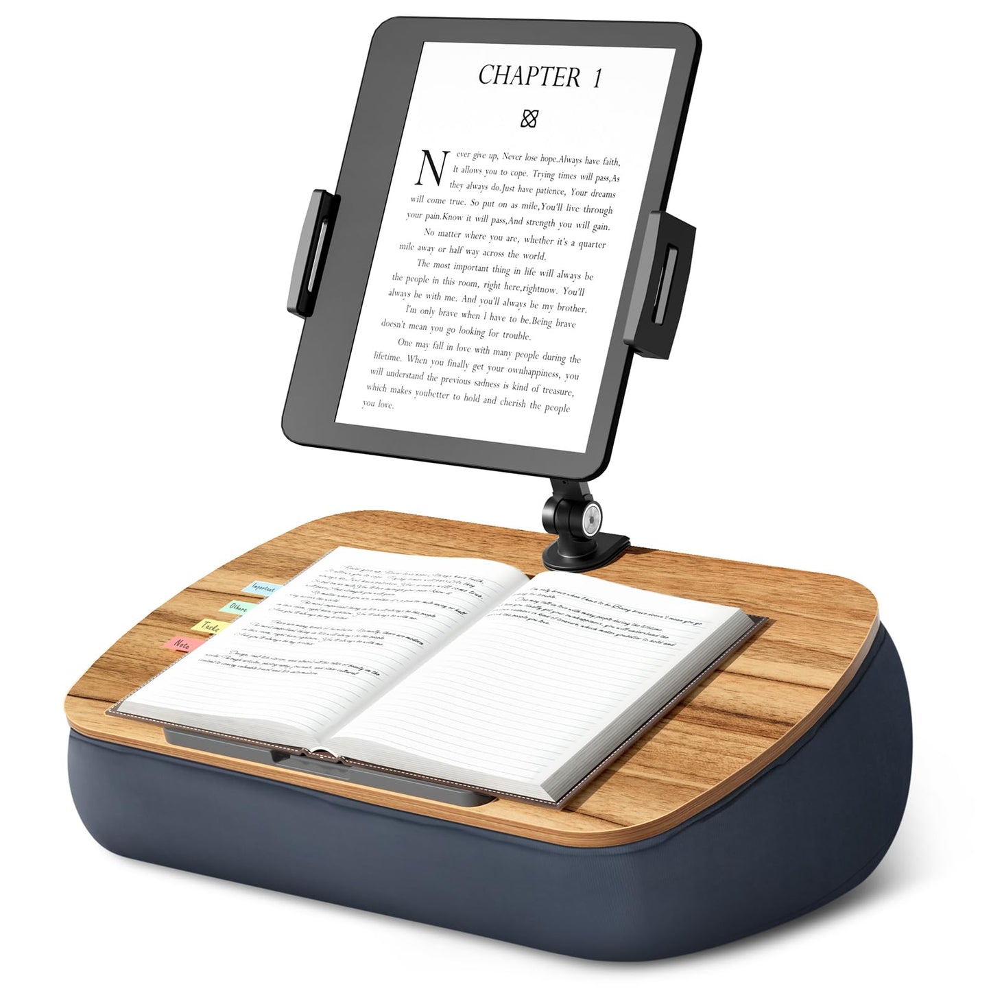 ERGONOV Lap Cozy Kindle Pillow Stand for Bed with Adjustable Arm, 360° Tablet Holder, Fits 4.7"-13" Kindle, iPad, Phone, Lap Desk for Hands Free Reading in Bed, Couch, Sofa,Gray