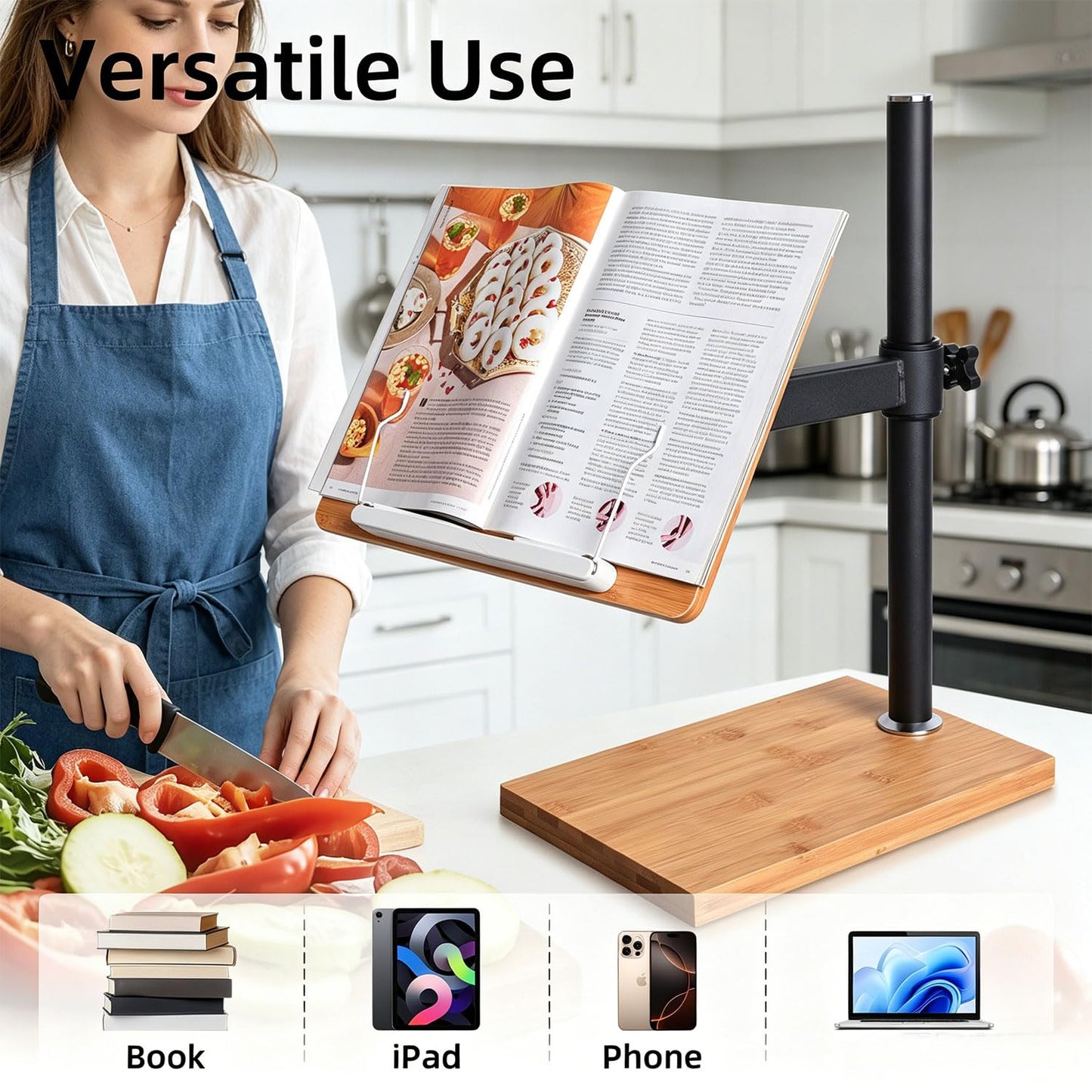 Coslony Adjustable Laptop Stand with Wood Platform and Sturdy Base, Height Adjustable Desk Mount for Laptops (Large)
