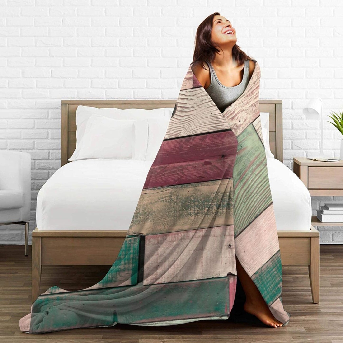 Vintage Wooden Wall from of Horizontal Ultra Soft Cozy Lightweight Flannel Fleece Blanket 3D Fashion Print All Season Sofa Warm Bed Throw Blanket 80"X60"