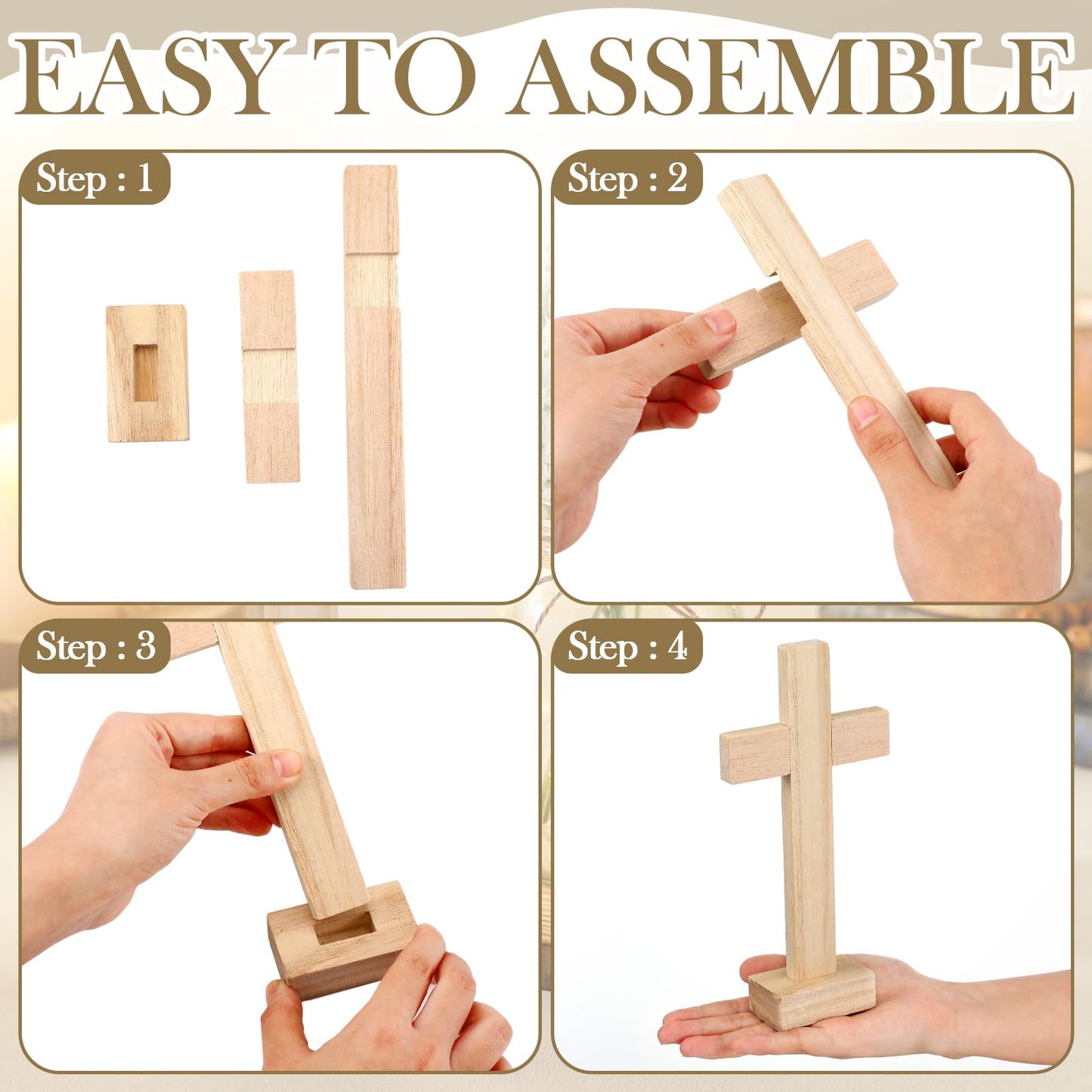 Wavwavw 37 Pcs/4 Sets Baptism Centerpieces for Table Cross Mason Jar Centerpieces with Wooden Cross Crafts Light Strings for Baptism First Communion Church Wedding Favors(Baby's Breath)