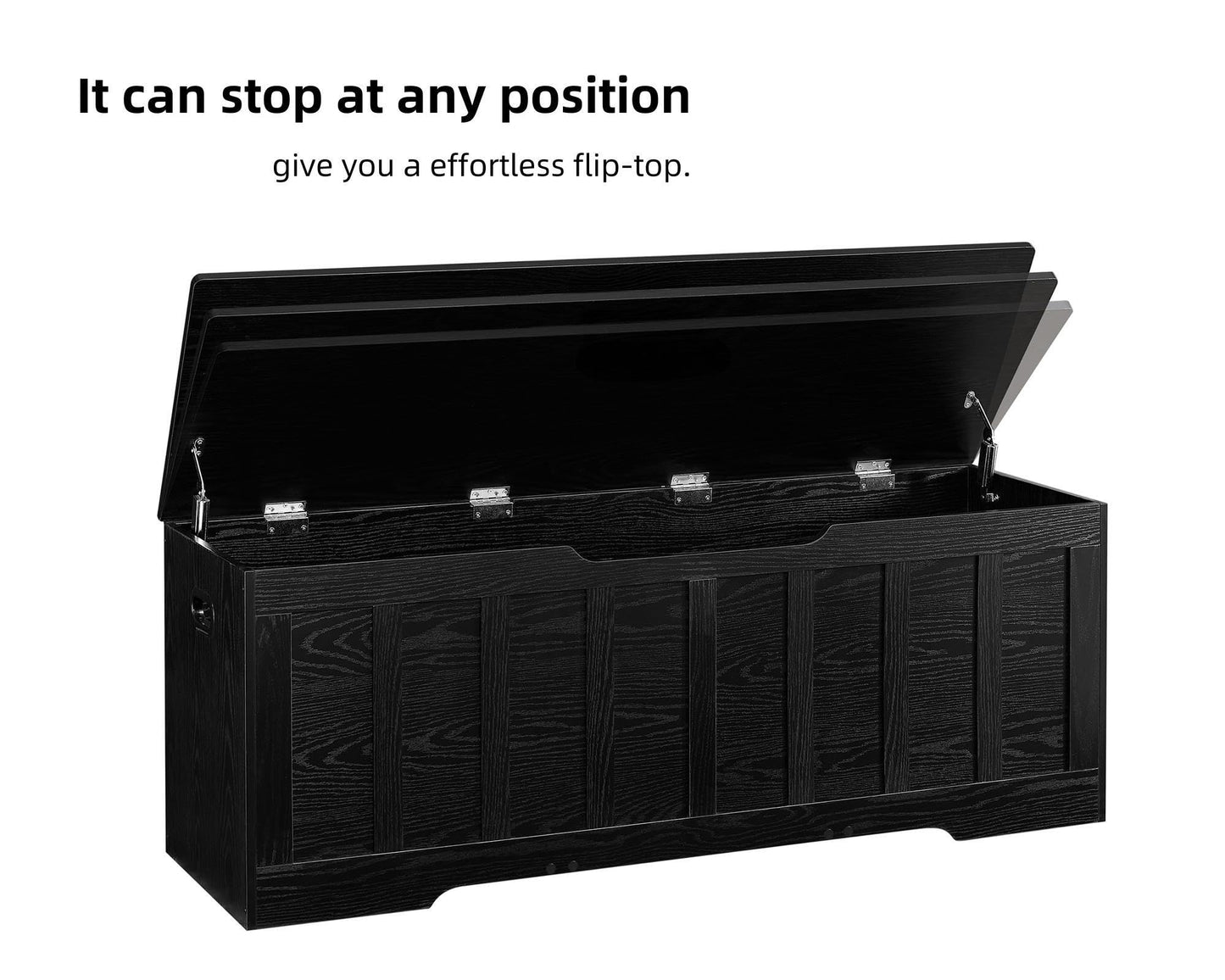 VANKILEY 51.2" Storage Chest Extra Large,Storage Bench with 2 Safety Hinges,Shoe Bench,51.2 * 15.7 * 19.1 inches,Wooden Trunk for Bedroom,livingroom,entryway,Supports 220 lb,Easy Assembly(Black).