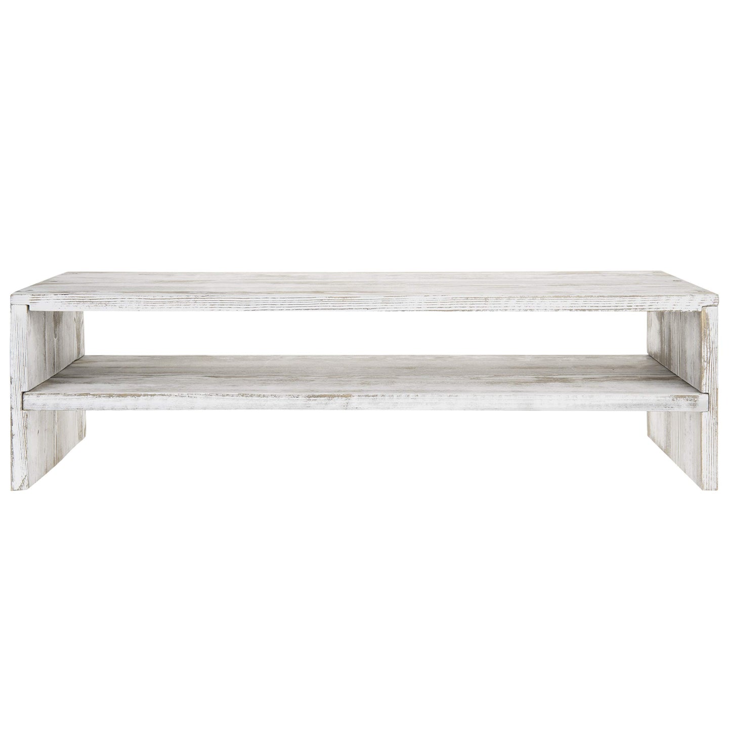 MyGift Shabby Whitewashed Wood Computer Monitor and Laptop Riser Stand for Desk, 2 Tier Office Desktop Storage Shelf