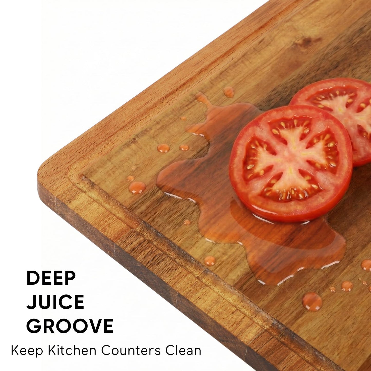 Acacia Wood Cutting Board Set of 2 with Storage Stand,Wooden Chopping Boards with Drying Holder, Deep Juice Grooves & Hanging Holes, Reversible Charcuterie Boards, Housewarming Gift
