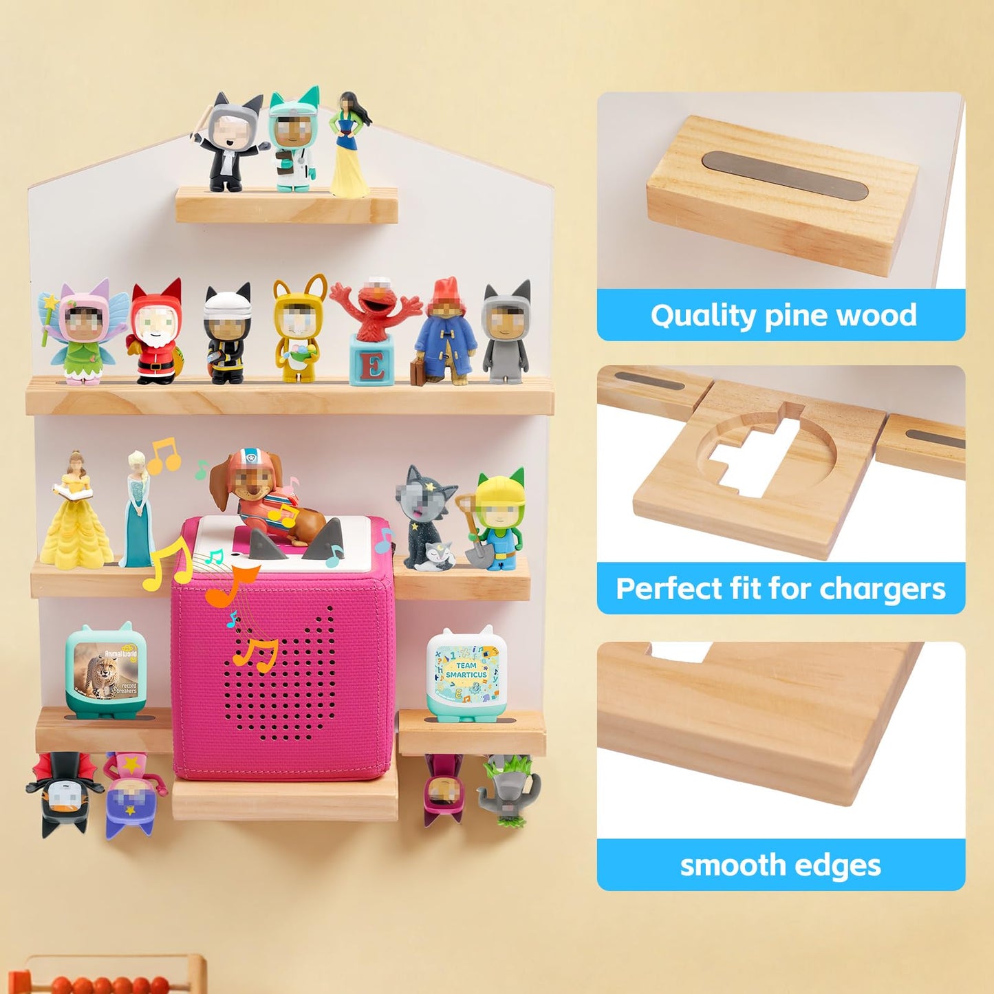 Gieanoo for TonieBox 2/1 Toniebox Shelf, Magnetic Shelf for Tonies Pine Wooden Floating Wall Shelves Organizer Compatible with Tonie Box Player and Tonie Figures Storage(White)