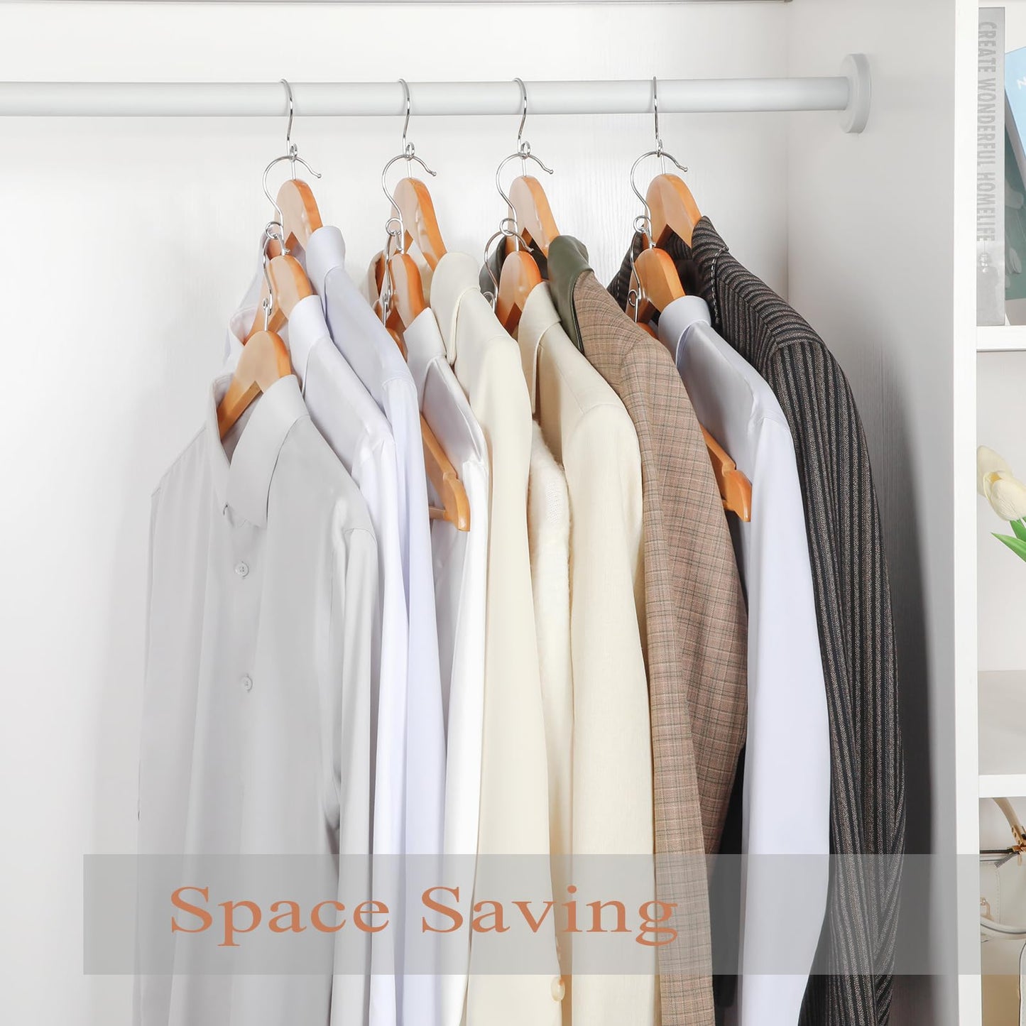 TOPIA HANGER Wooden Hangers 30 Pack, Space Saving Coat Hanger with 360° Swivel Cascading Ring Hook, Non Slip Pants Bar and Shoulder Notches for Camisole, Jacket, Suit, Clothes Hangers -CT62N30