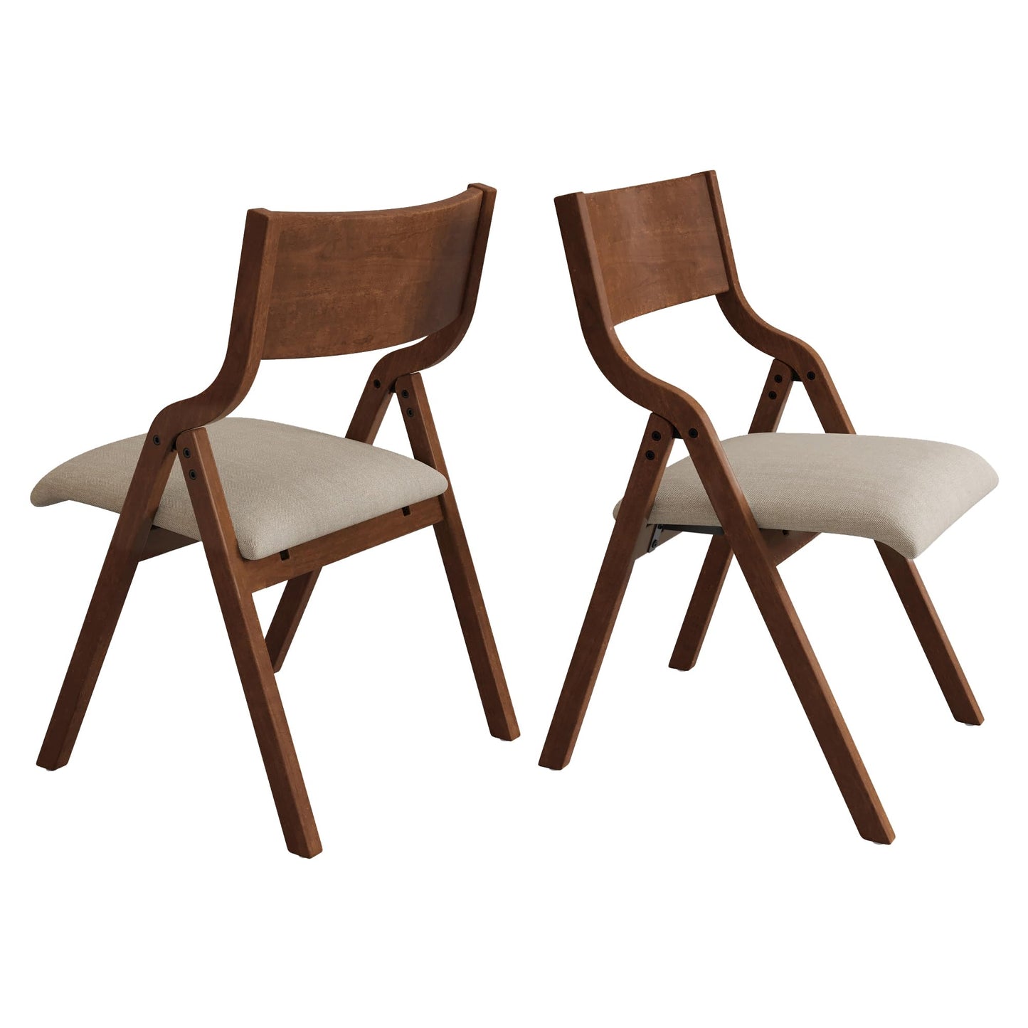 FAVSH Folding Dining Chairs Set of 2, Upholstered Kitchen Chair with Padded Seat & Wood Backrest, Modern Side-Chair with Wood Legs for Home Office Living Room,No Assembly Needed,Walnut