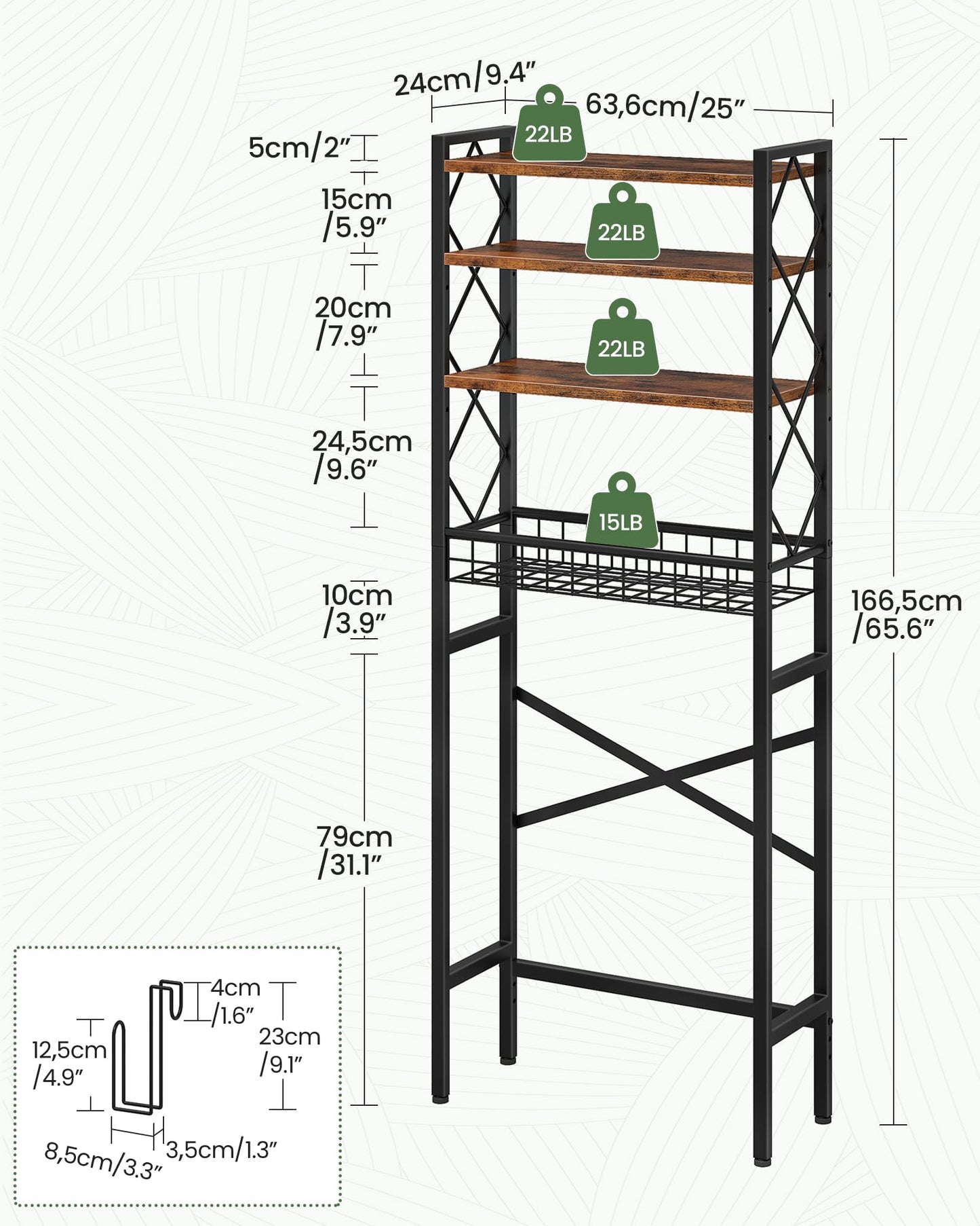 CHOEZON 5-Tier Blanket Ladder and Over The Toilet Storage Rack Bundle, Wooden Blanket Display Rack, Towel Ladder with Hooks, for Living Room, Bedroom, Balcony, MCJ02FG-TTS03BF