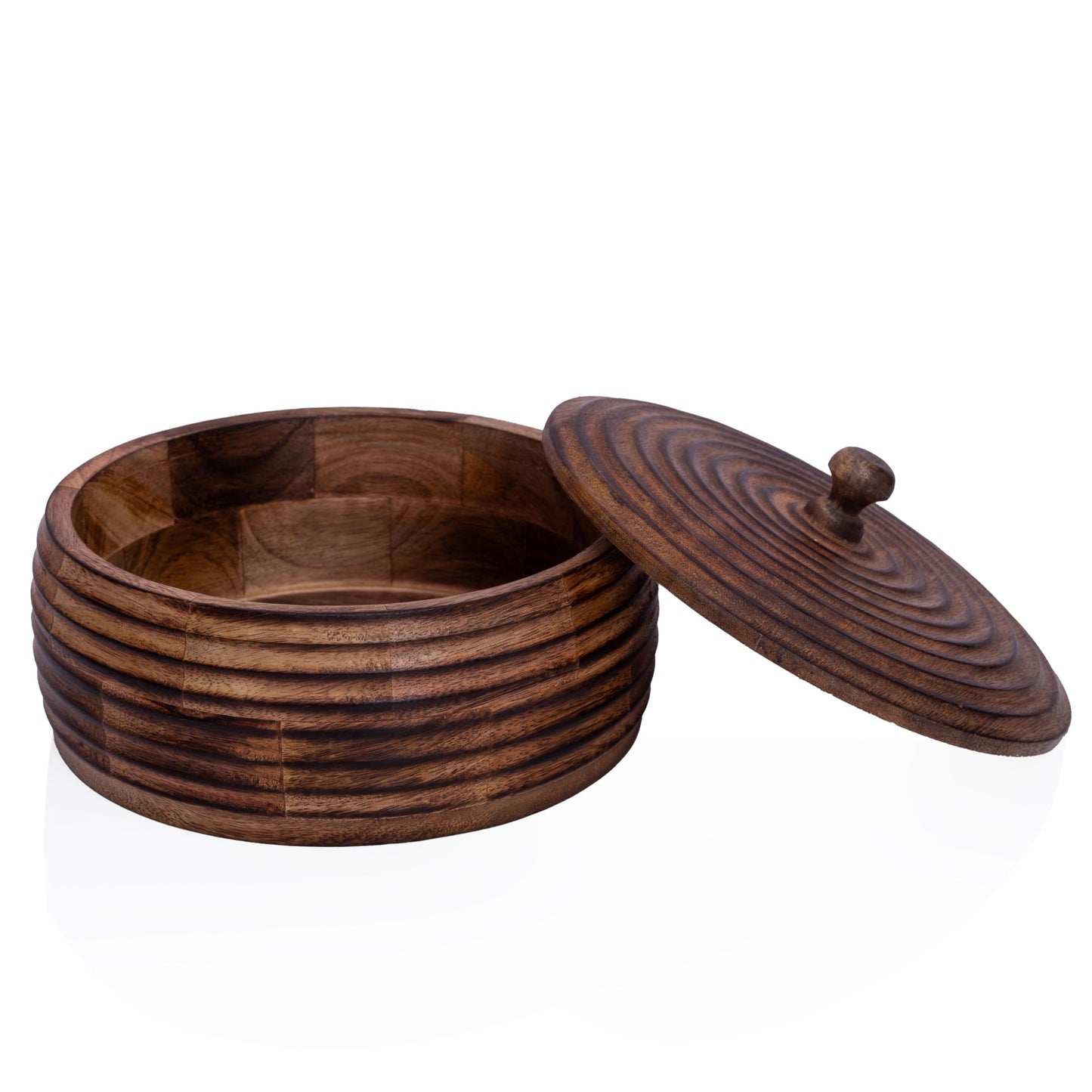 Handcrafted Wooden Mexican Warmer Basket Indian Chapati Roti Bread Holder Box Pancake Keeper Serveware Hot Pot Casserole Dish With Lid Home Kitchen Dining Decor, Natural Brown, 9 x 3 Inches