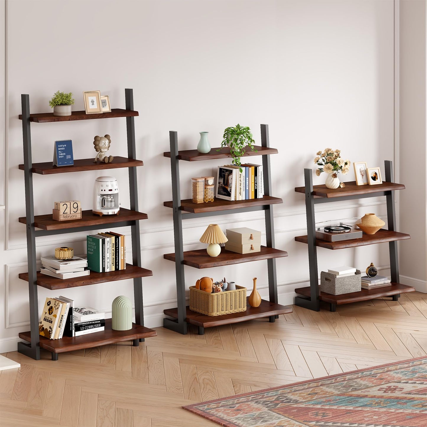 IBF 4-Tier Solid Wood Ladder Bookshelf with Natural Live Edge