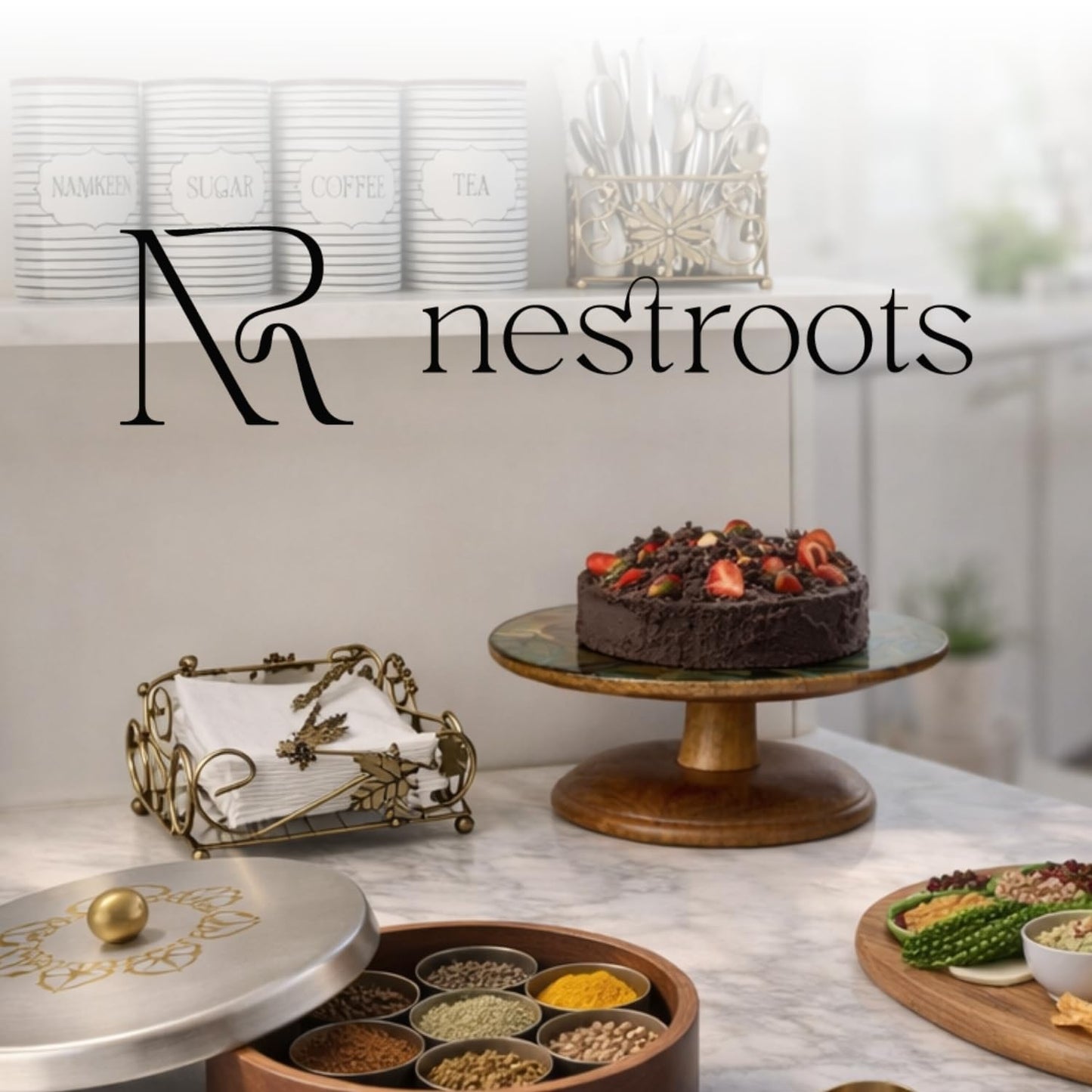 Nestroots Tissue paper holder wooden napkin holder | napkin holder for dining table Tissue stand 8 x 8 inches