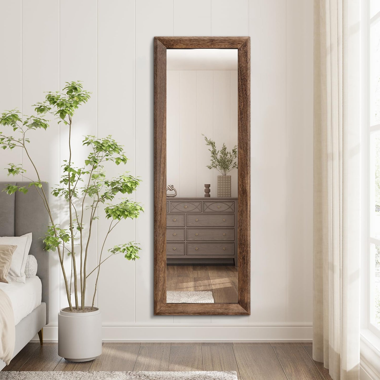 AAZZKANG Hanging Mirror Full Length Retro Large Wooden Framed Full Body Mirrors 47"x16" for Bedroom Living Room Bathroom Wall Mounted Vertically or Horizontally