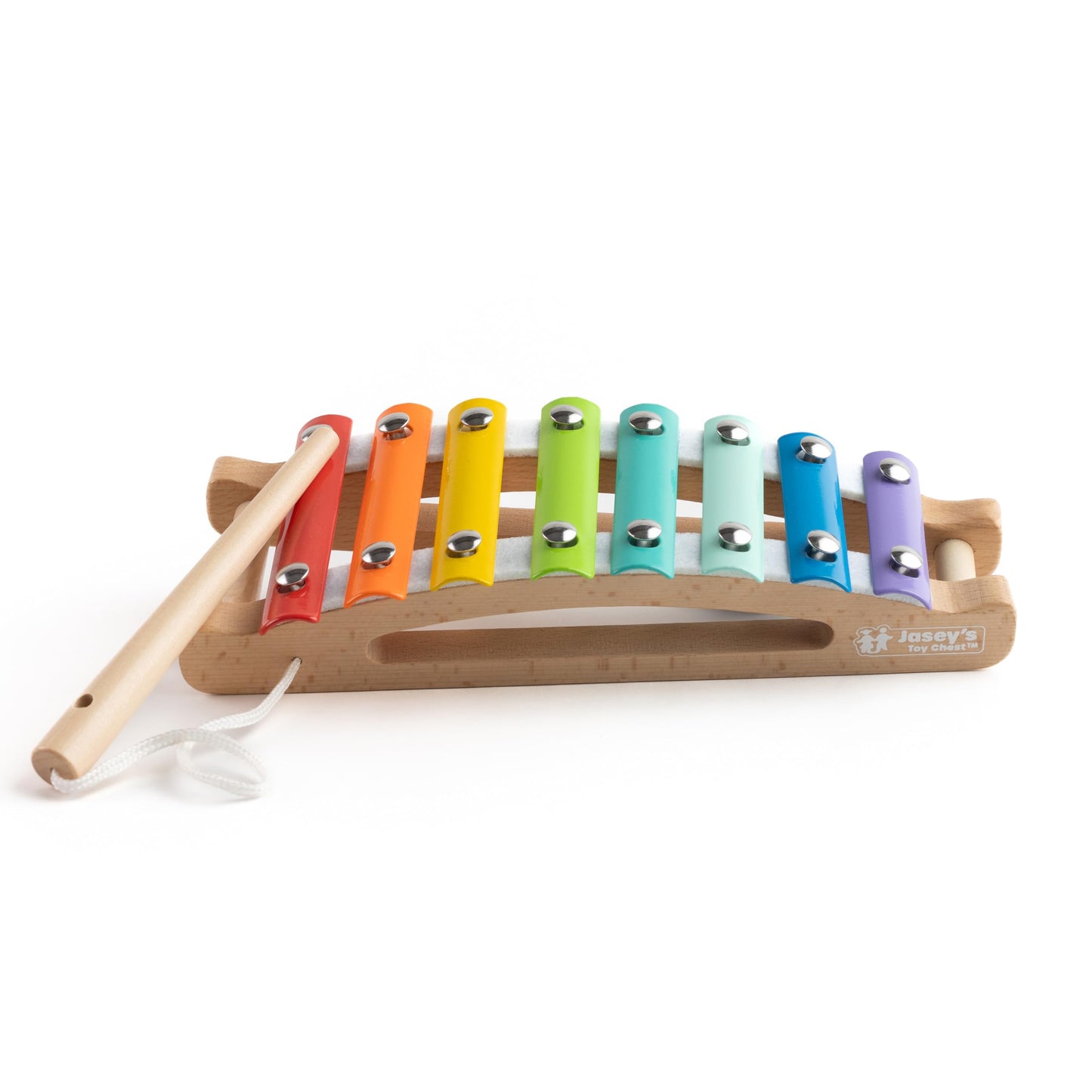 Jasey's Toy Chest Tap & Play Wooden Xylophone | Music Toy with Mallet, 8 Colorful Metal Keys, & Instructional Song Card | Wooden Musical Instrument for Toddlers Ages 12+ Months