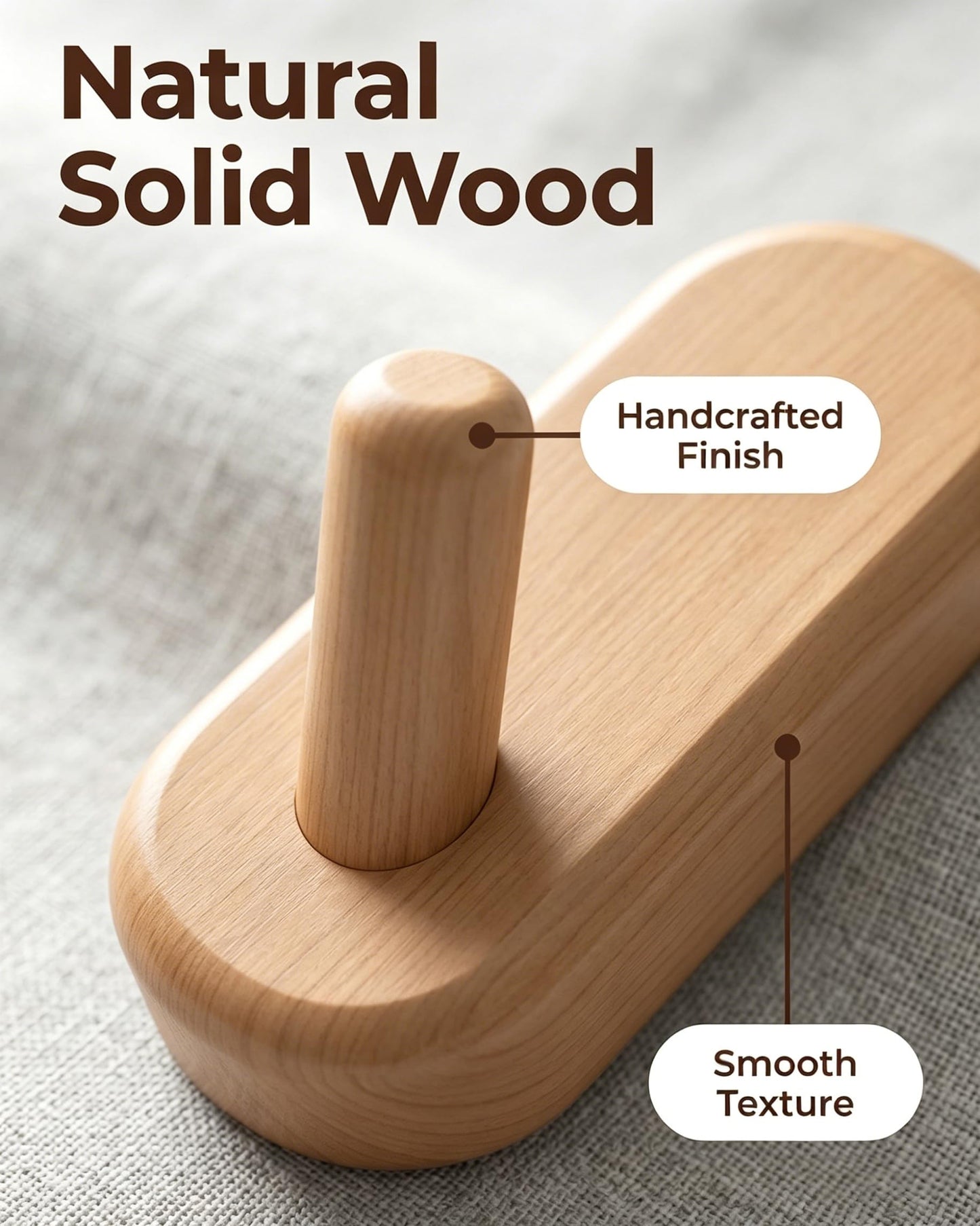 FCOWK Wooden Wall Hooks for Hanging - 4 Pack Heavy Duty Coat Hooks Wall Mount- Solid Natural Wood Hat, Bag, Backpack & Towel Hooks - Modern Key Holder for Bathroom & Entryway (Beech)