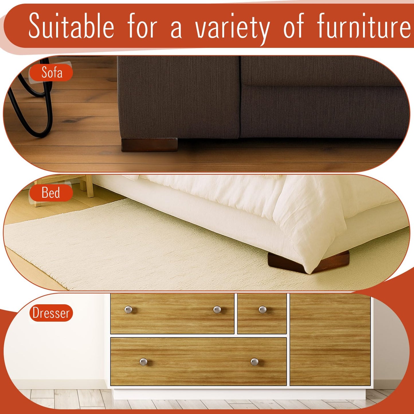 Geelin 4 Pack Wooden Furniture Risers 1 Inch High L‑Shaped Bed Risers with Metal Screws and Anti-Slip Pads Furniture Legs Couch Legs Replacement Sofa Feet for Coffee Table Bed Dresser(Walnut Color)