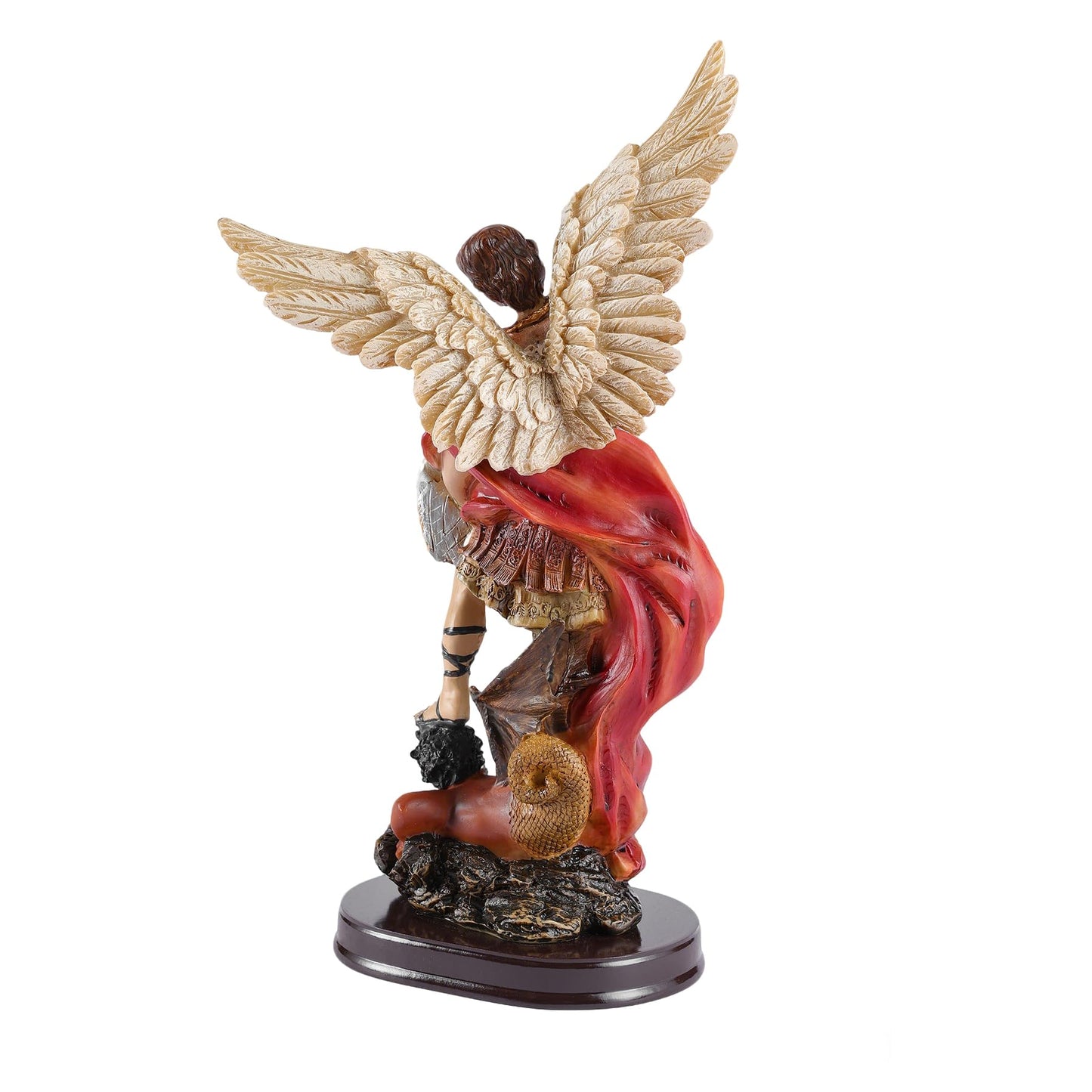 ASTARIKO Catholic St. Michael the Archangel Statue - 11.2” H Hand-Painted Resin Figurine on Premium Wooden Base, Saint Michael Defeating Satan Religious Gifts for Home Decor