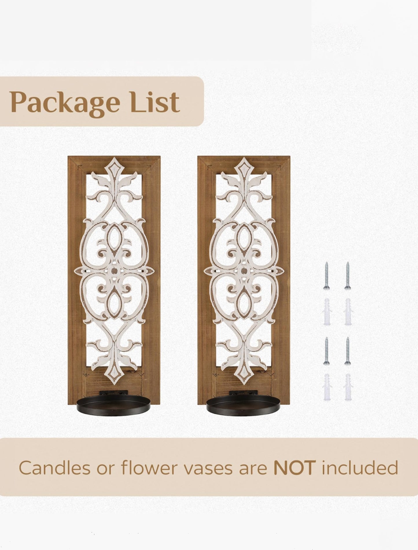 Farmhouse Wood Candle Sconces Wall Decor - Set of 2 Walasis Rustic Wall Candle Holder Decorative Carved Brown Candle Sconce Farmhouse Art Distressed Pillar Candles Holder for Fireplace Decor