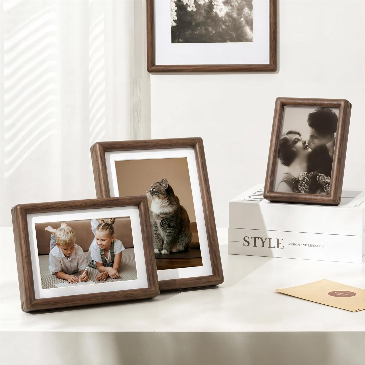 9x12 Picture Frame, USA-Sourced Natural Walnut Wood Photo Frame with Tempered Glass, Handcrafted Rounded Corner 9 x 12 Wooden Frame Matted to 6x8 Photos, Wall or Tabletop Display