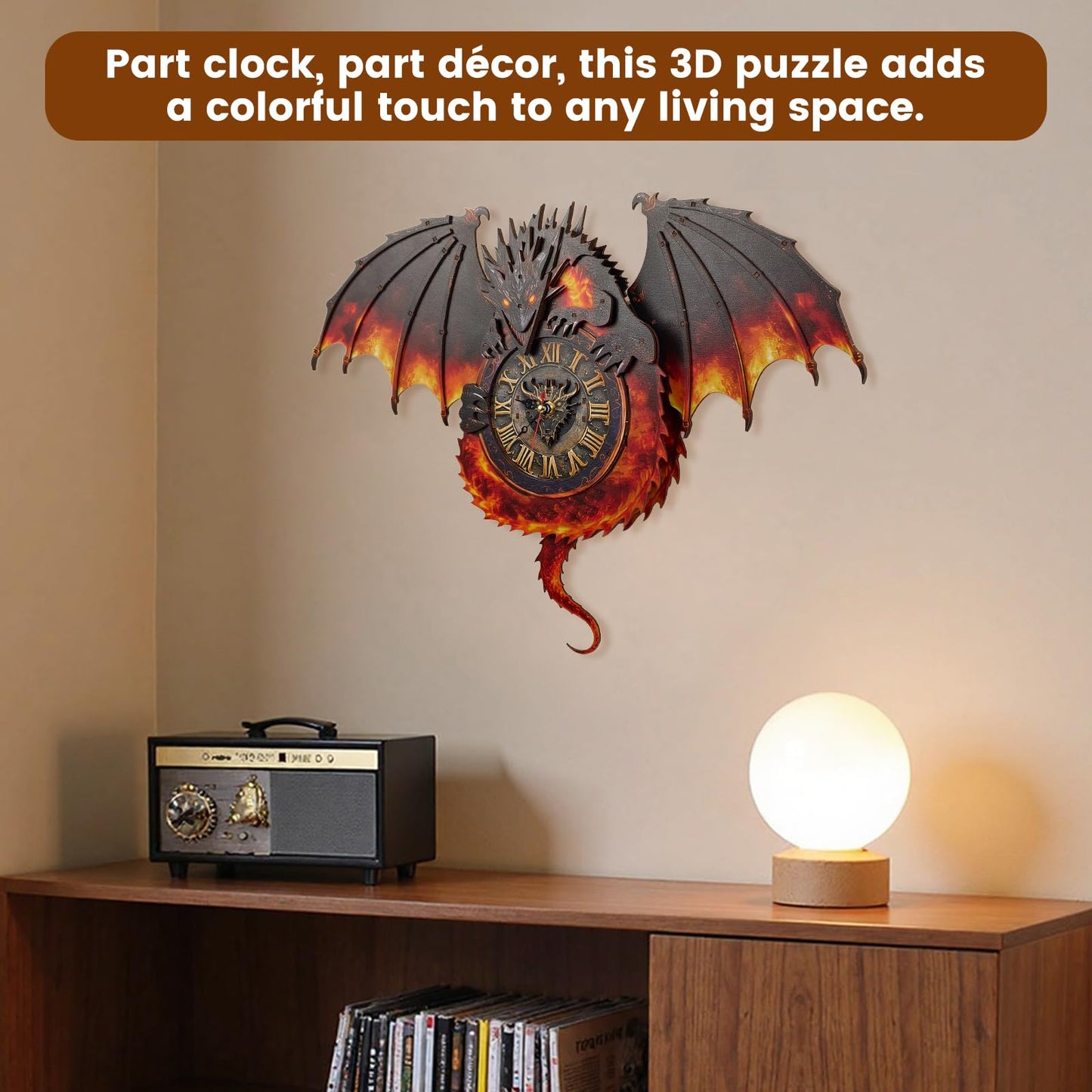 3D Wooden Puzzle Dragon Clock, Mechanical 3D Puzzle for Adults, Adult Crafts Model Clock Kit (with Pendulum), Fire Dragon Decor, Challenging Wooden Puzzles for Adults, Gifts for Women Men